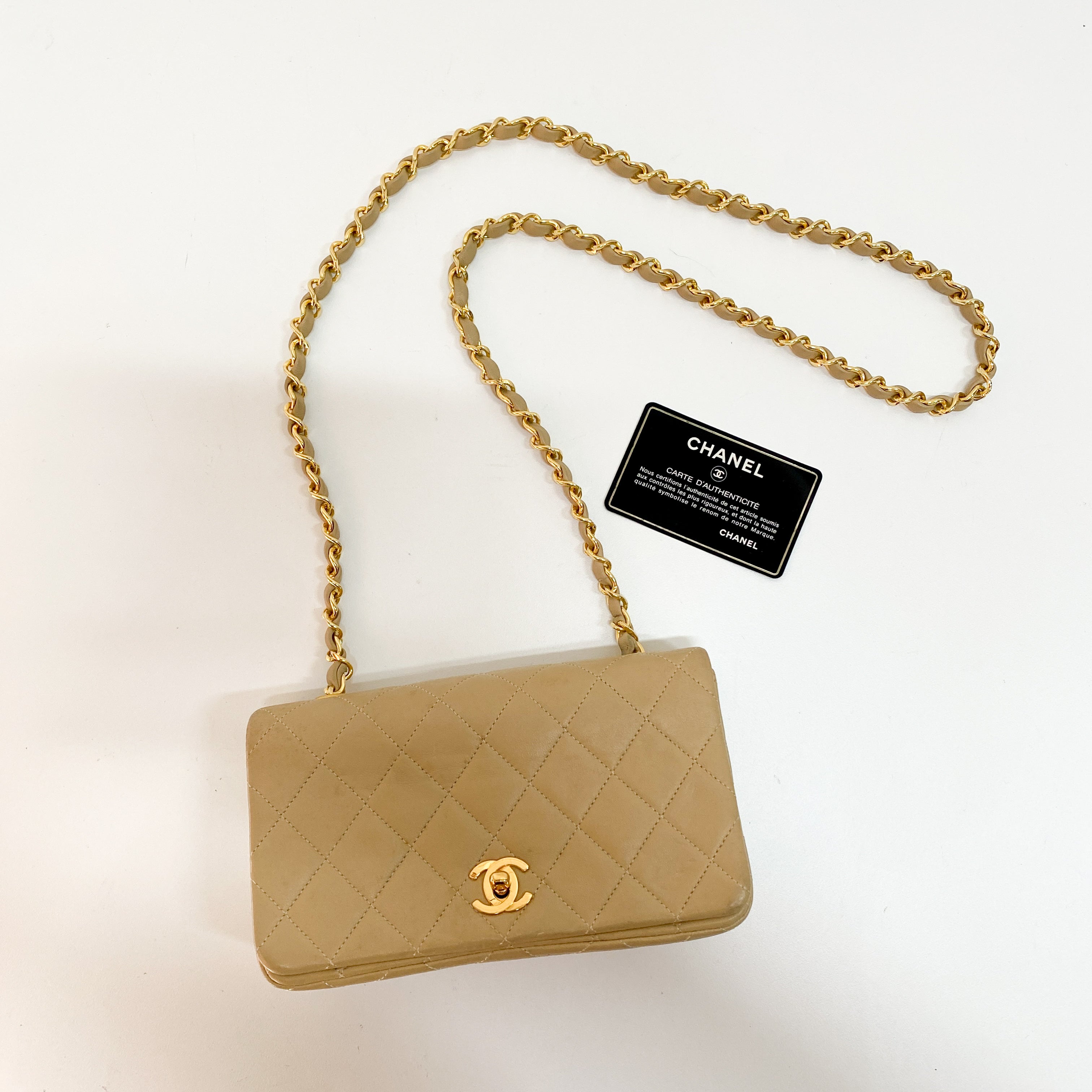 Beige Matelasse Chain Strap Bag