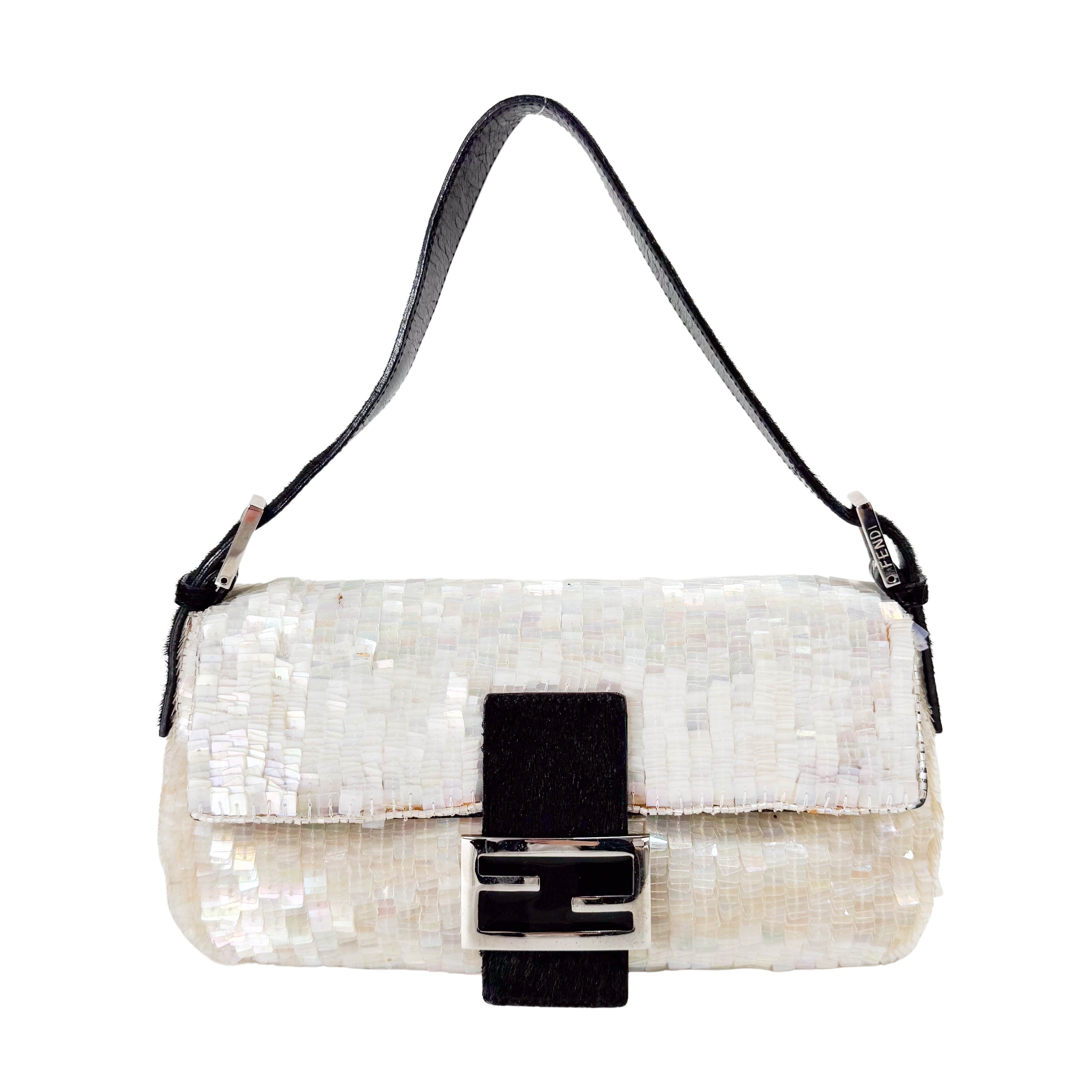 Baguette White Sequin Shoulder Bag