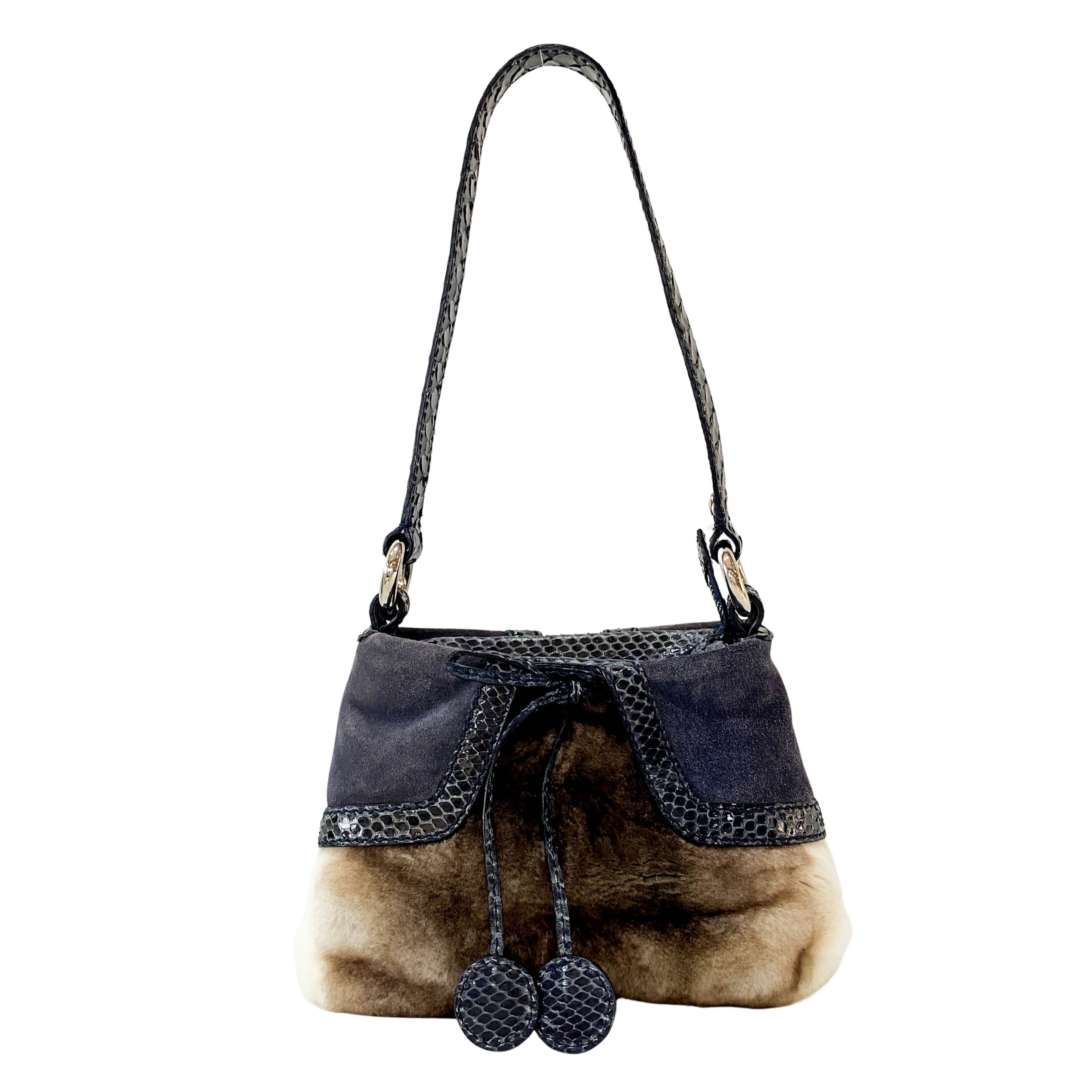 Multi-colour Rabbit Fur Suede & Leather Bag