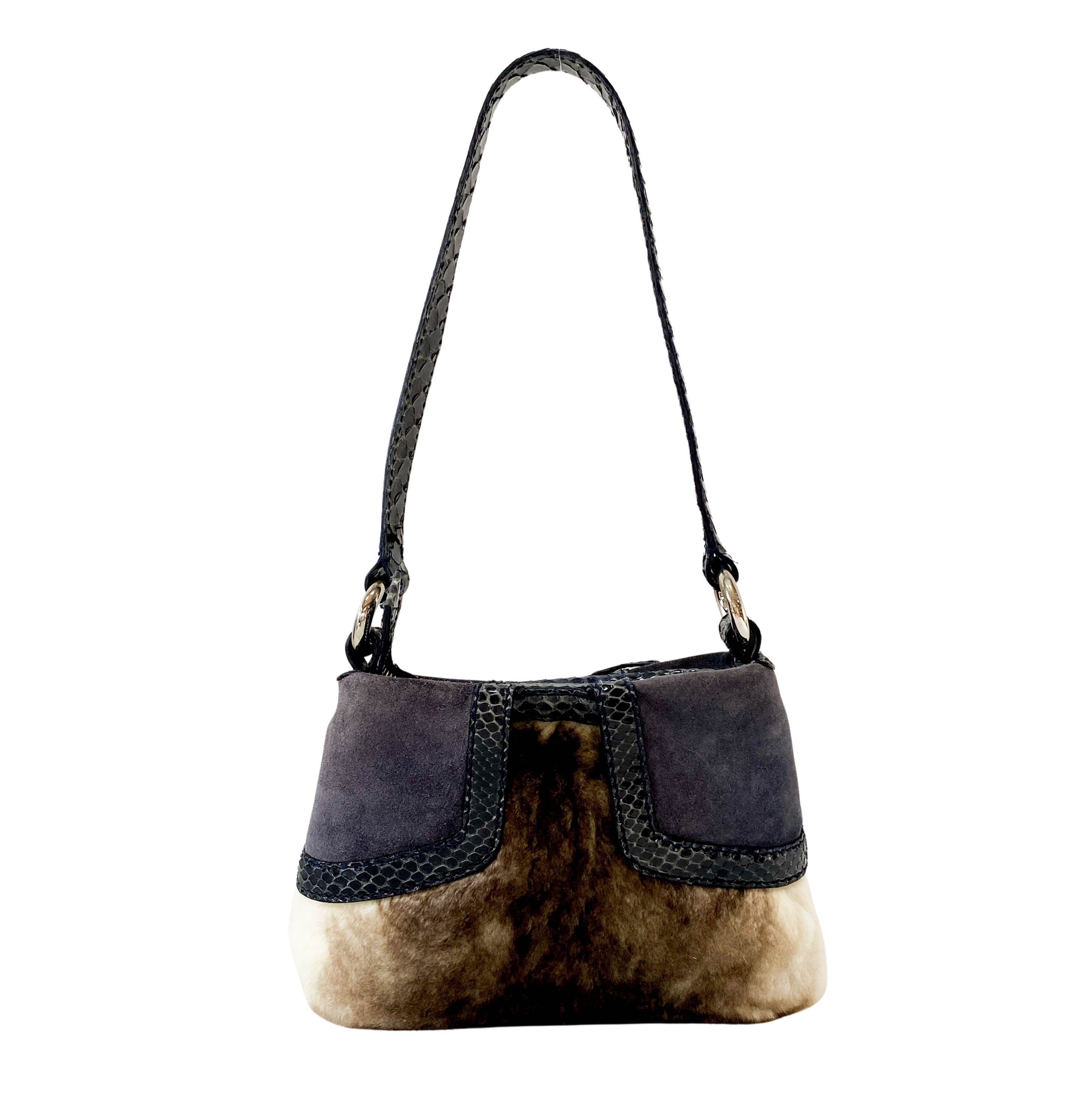 Multi-colour Rabbit Fur Suede & Leather Bag