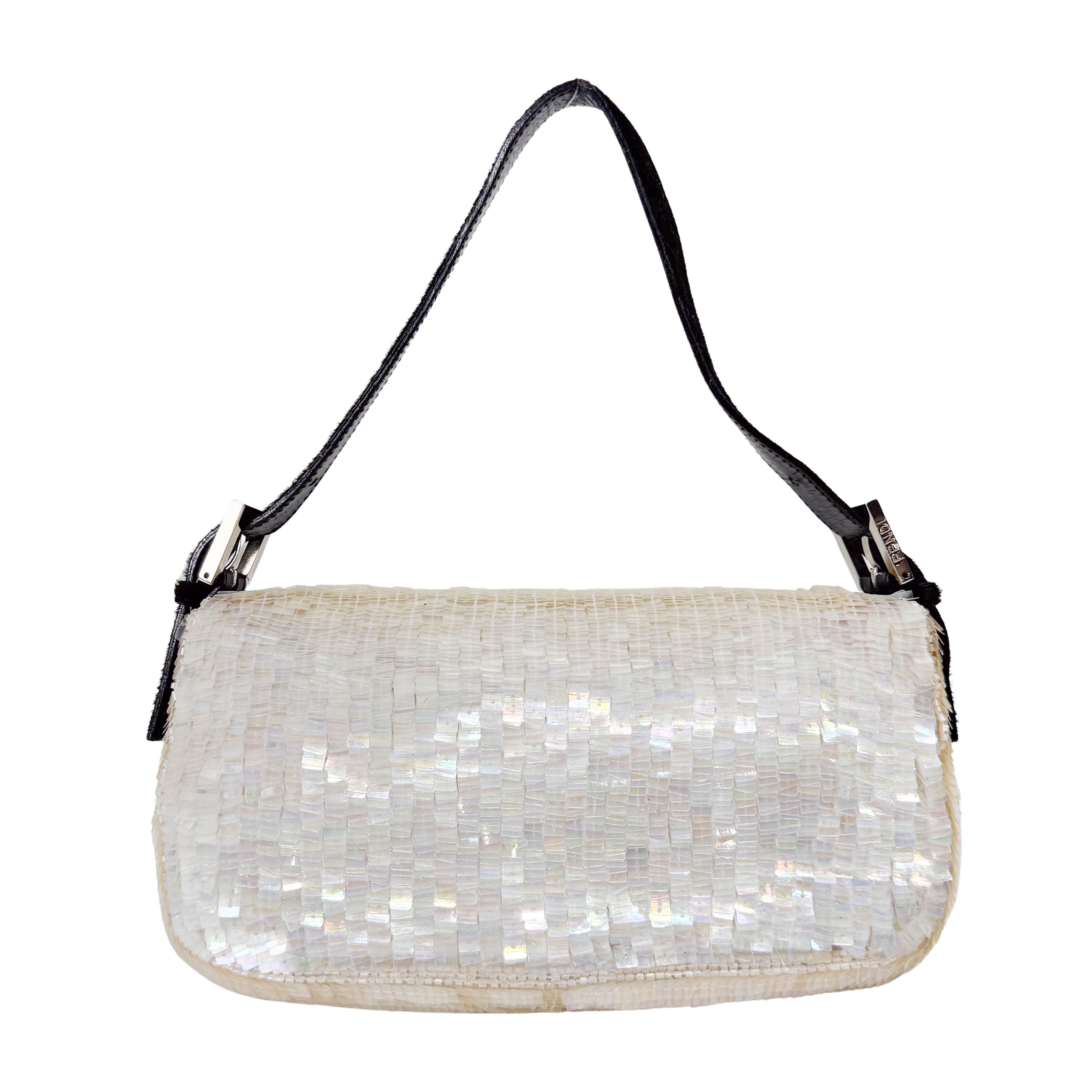 Baguette White Sequin Shoulder Bag