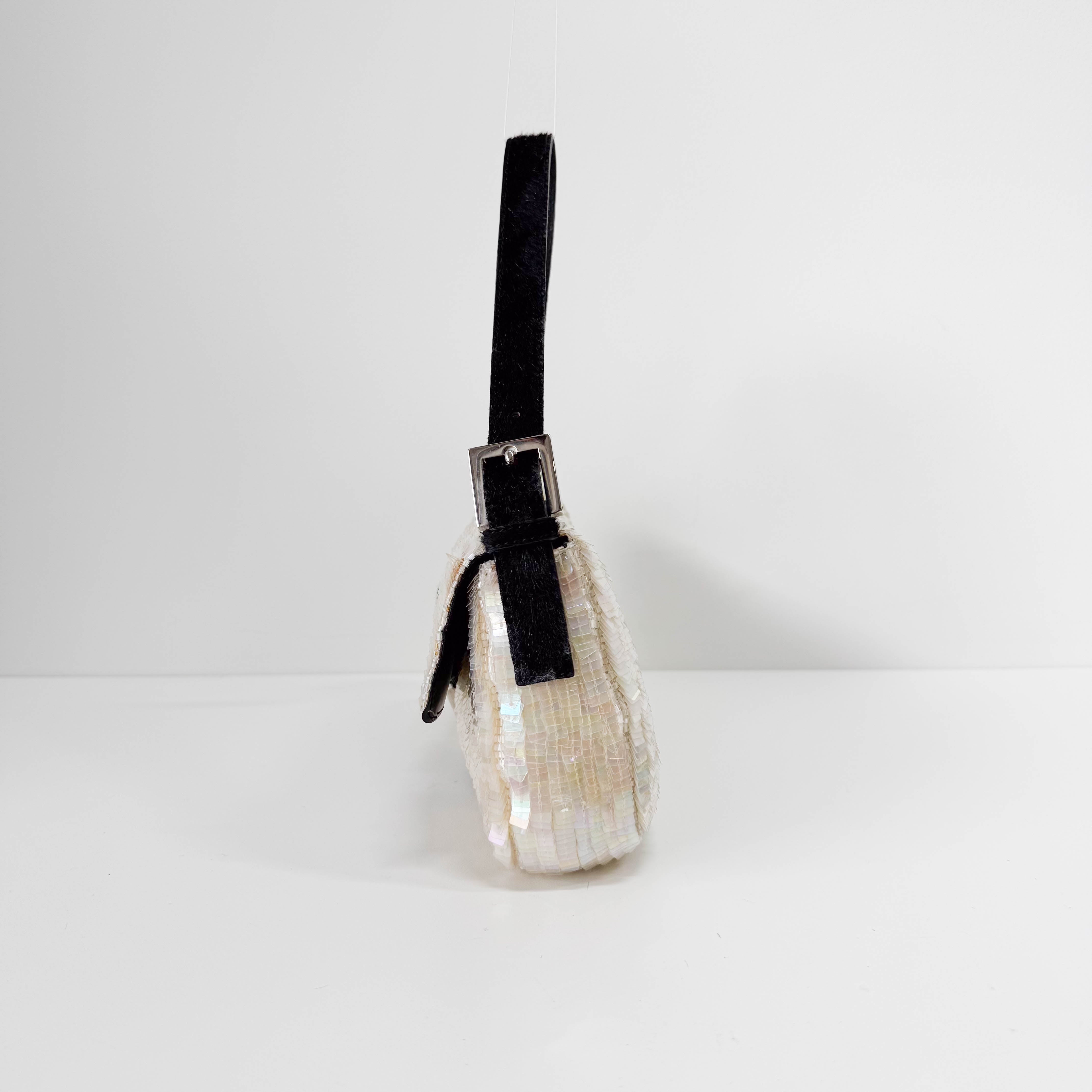 Baguette White Sequin Shoulder Bag