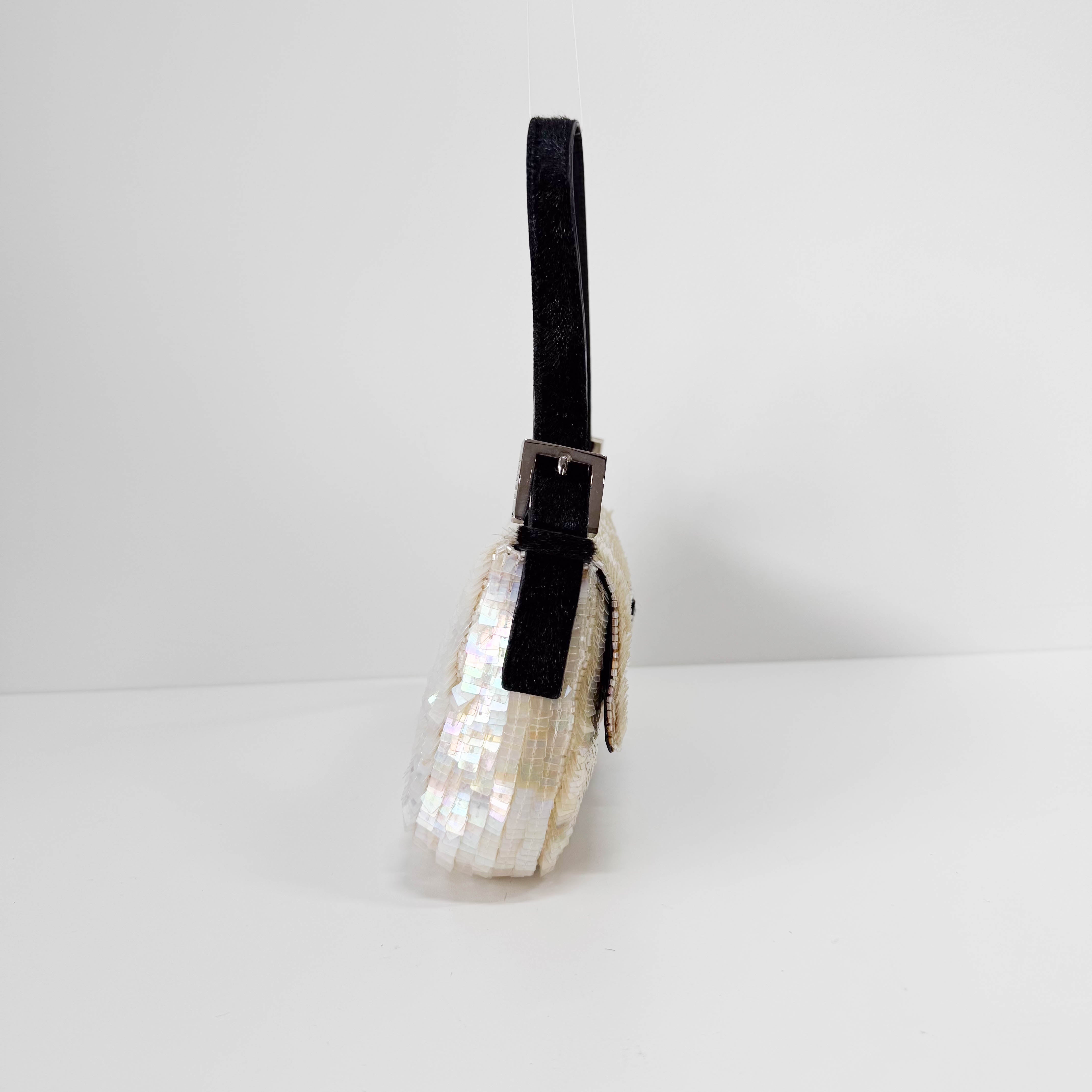 Baguette White Sequin Shoulder Bag