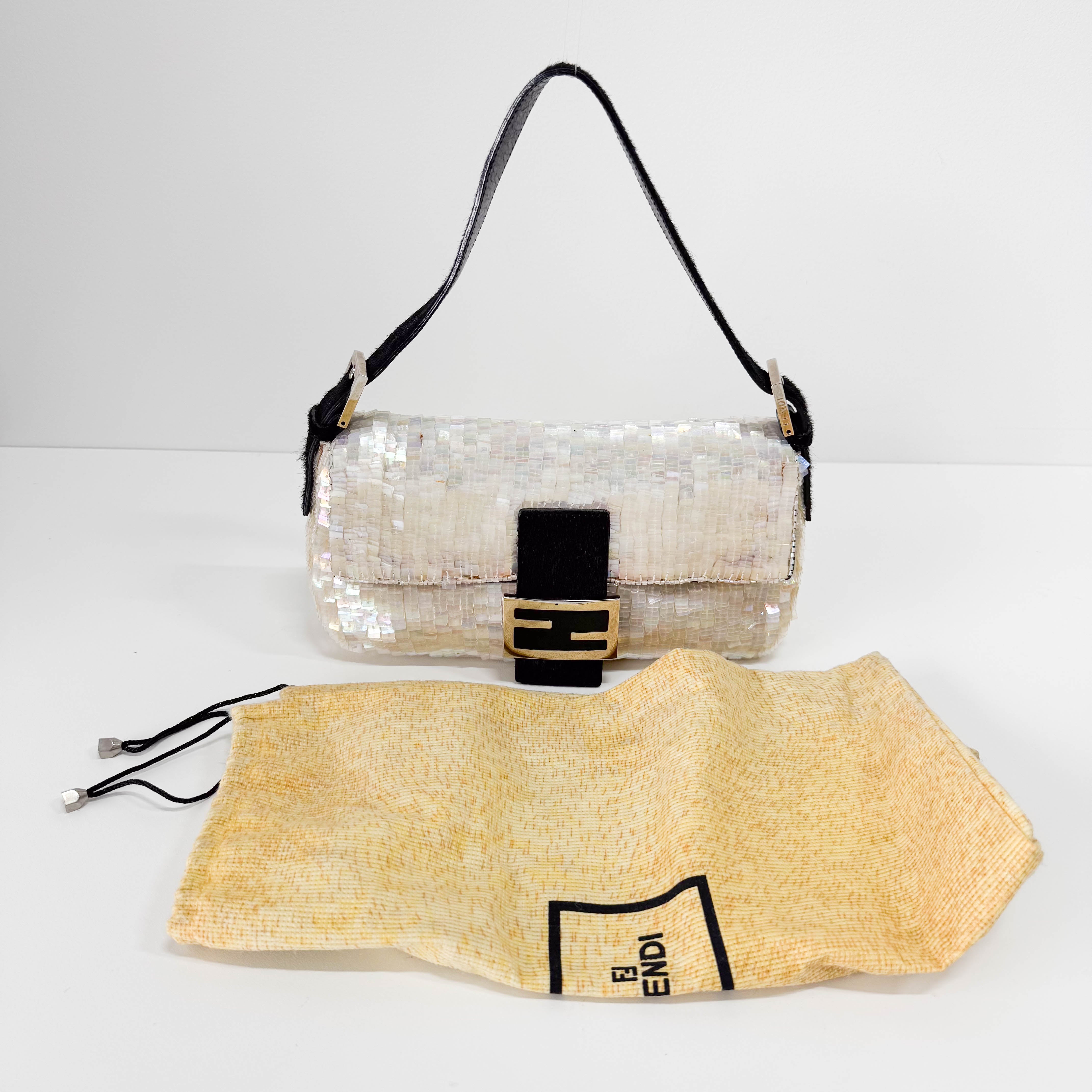 Baguette White Sequin Shoulder Bag