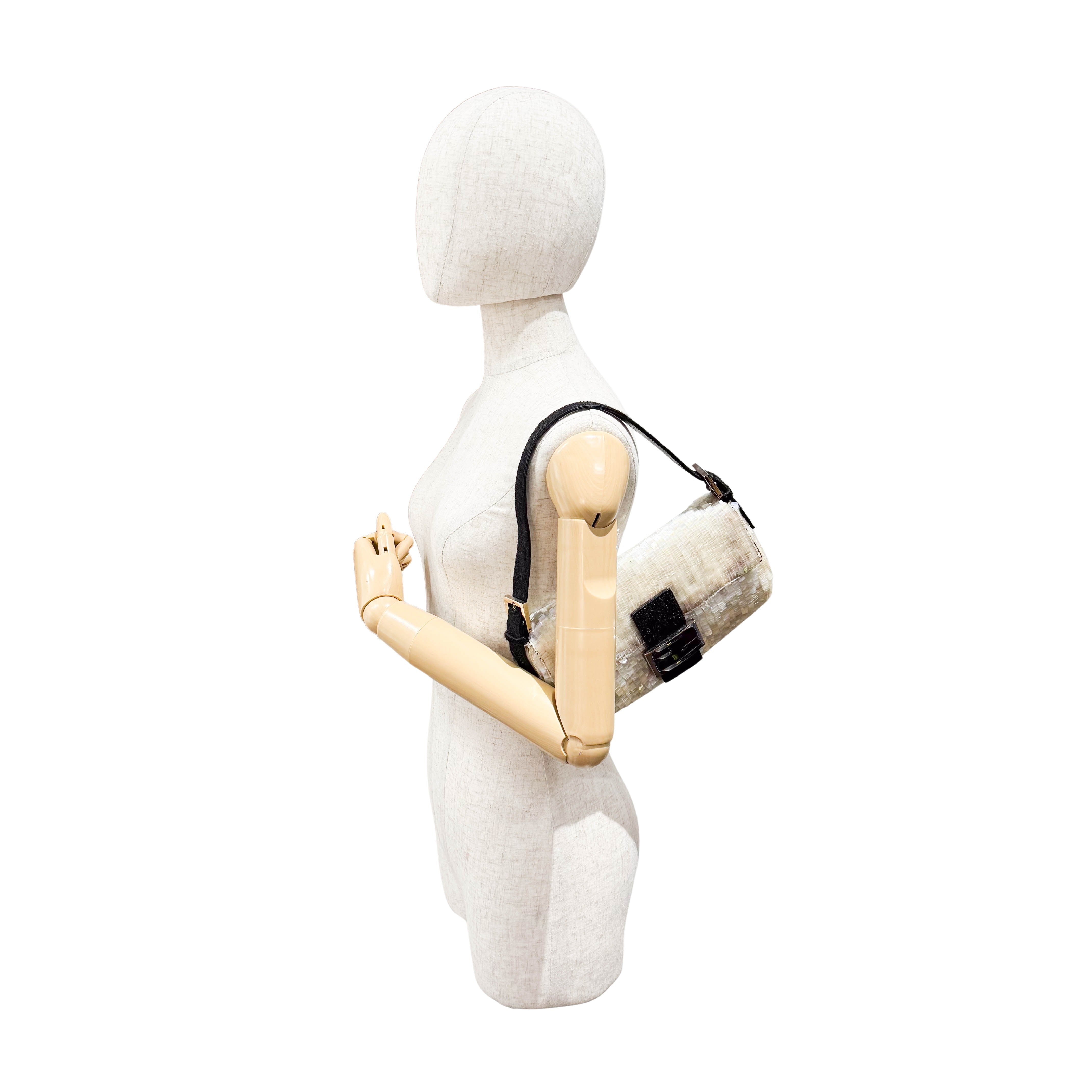 Baguette White Sequin Shoulder Bag