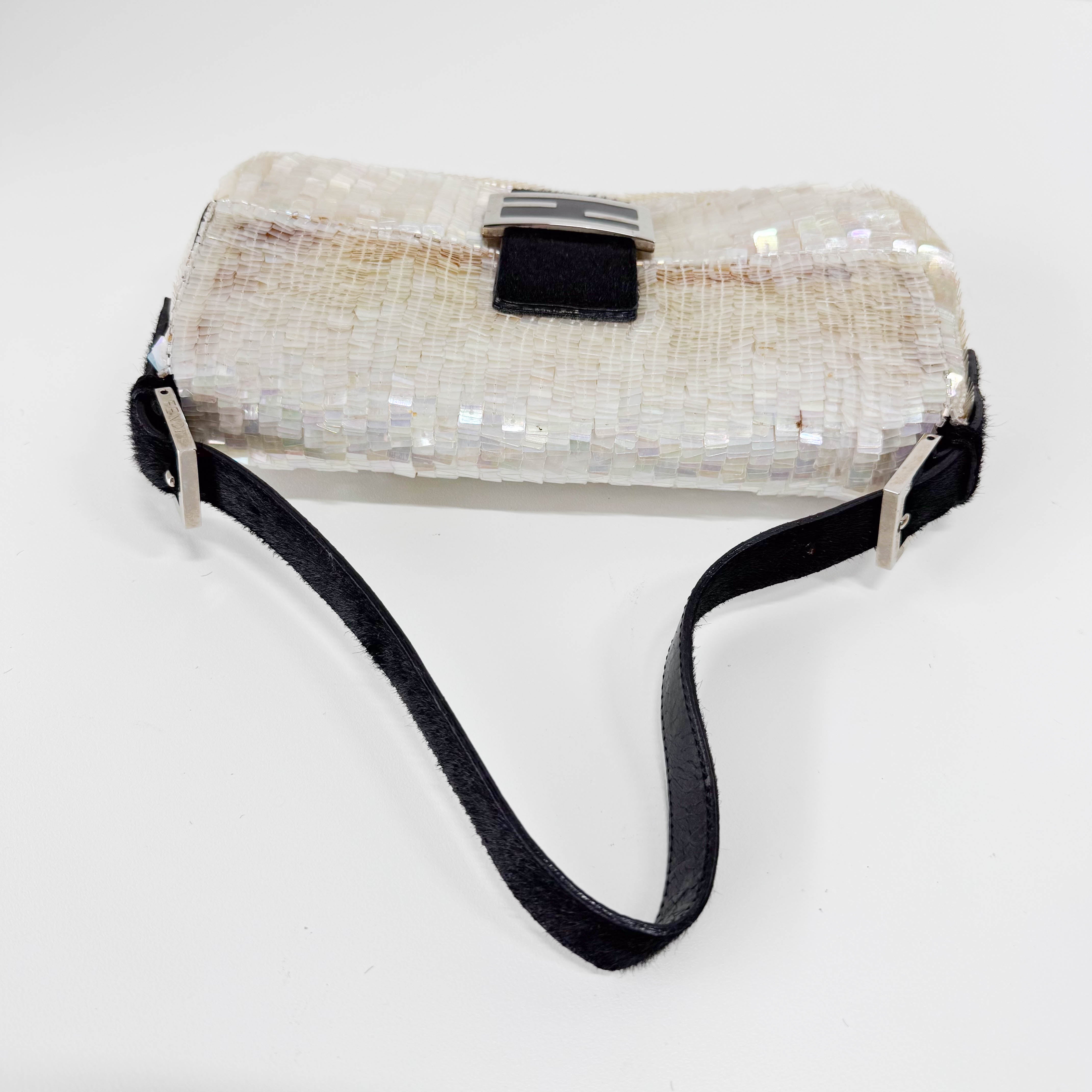 Baguette White Sequin Shoulder Bag