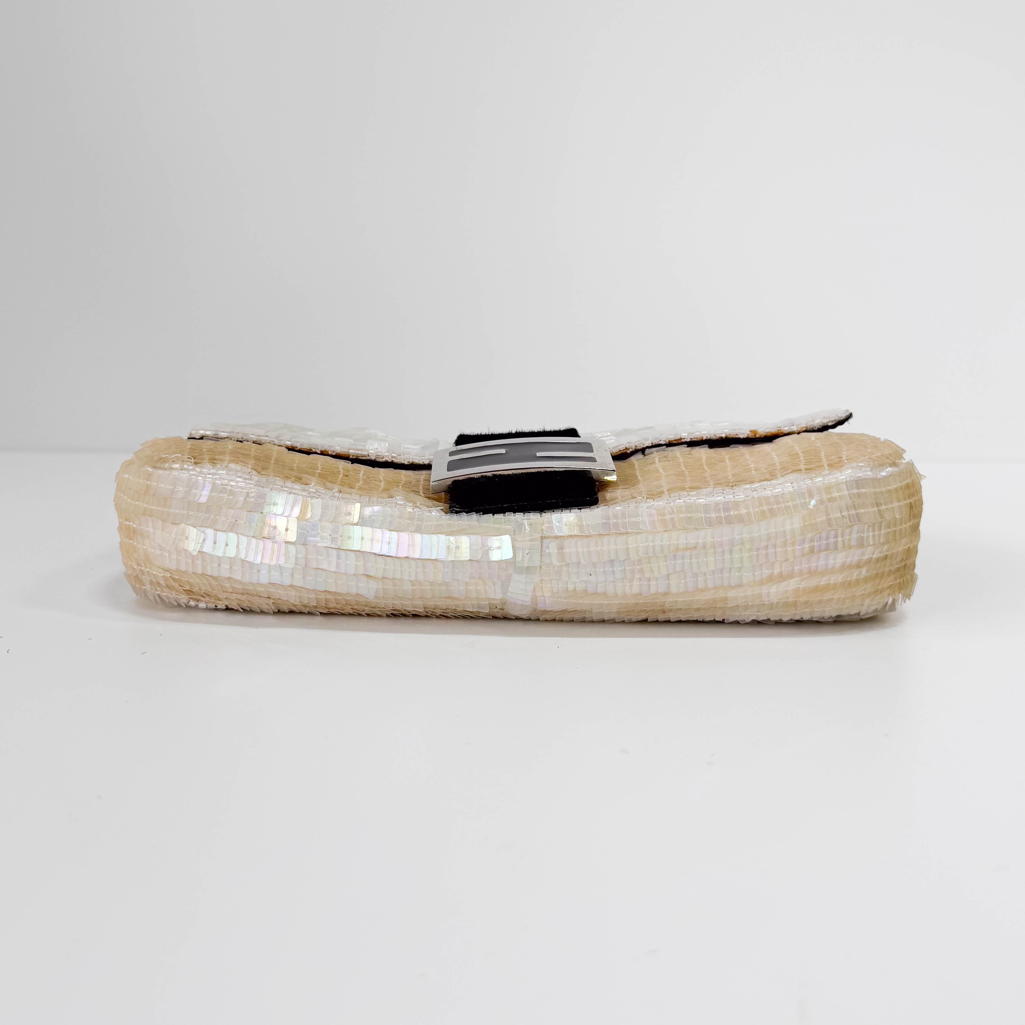 Baguette White Sequin Shoulder Bag