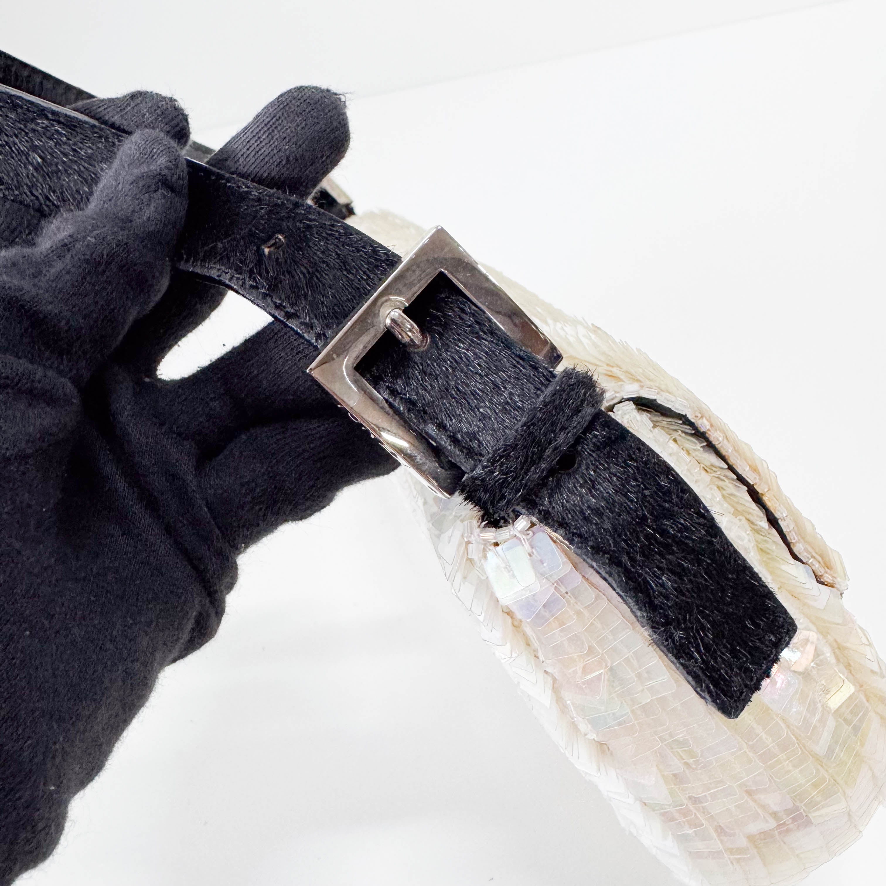 Baguette White Sequin Shoulder Bag