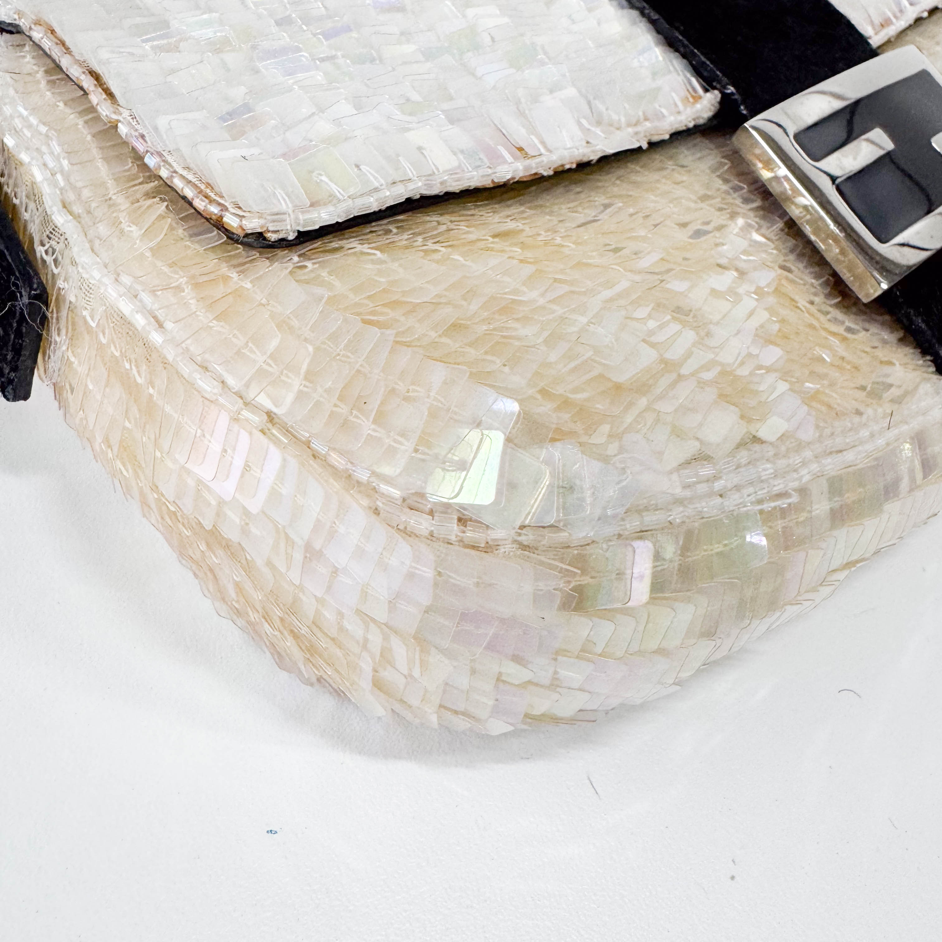 Baguette White Sequin Shoulder Bag