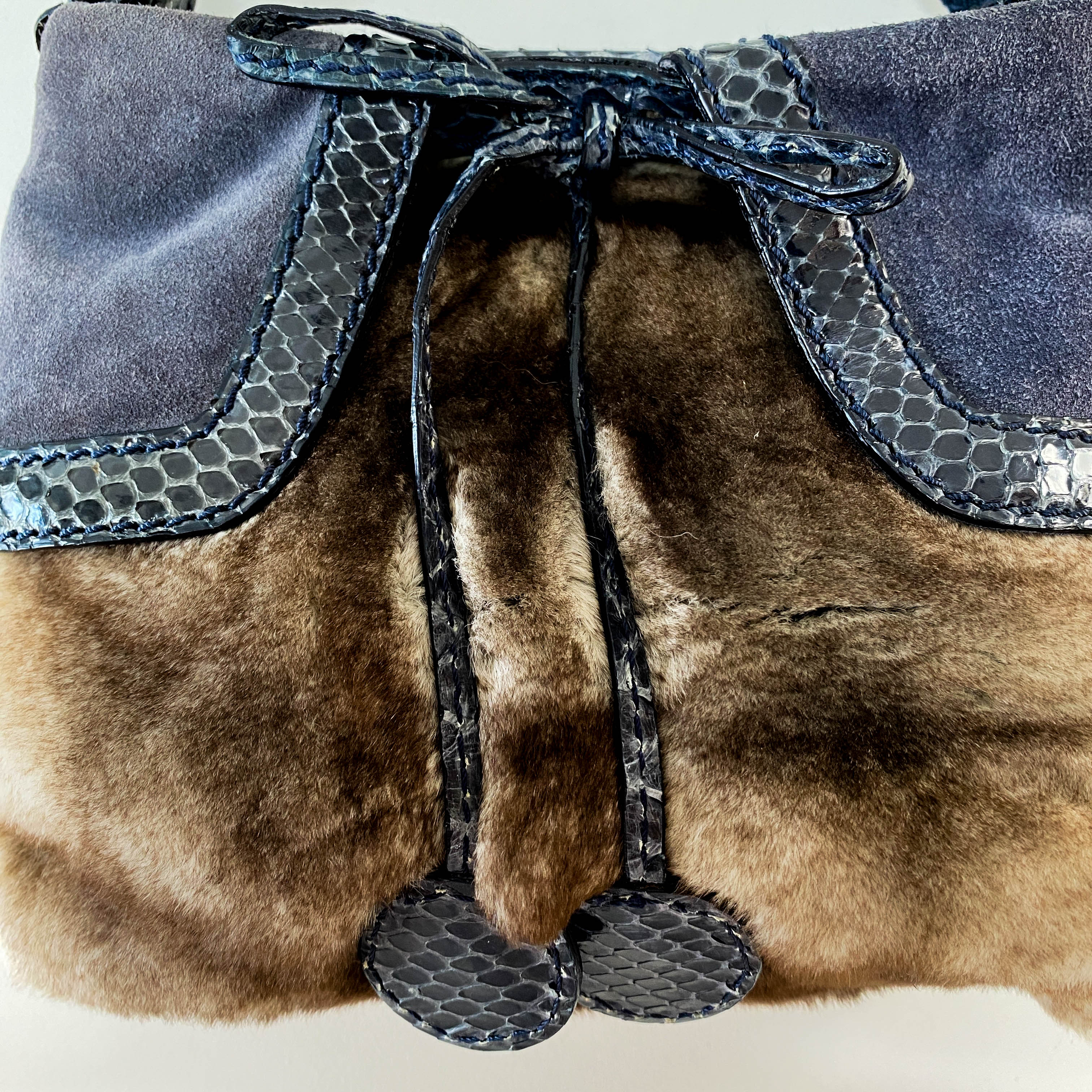 Multi-colour Rabbit Fur Suede & Leather Bag