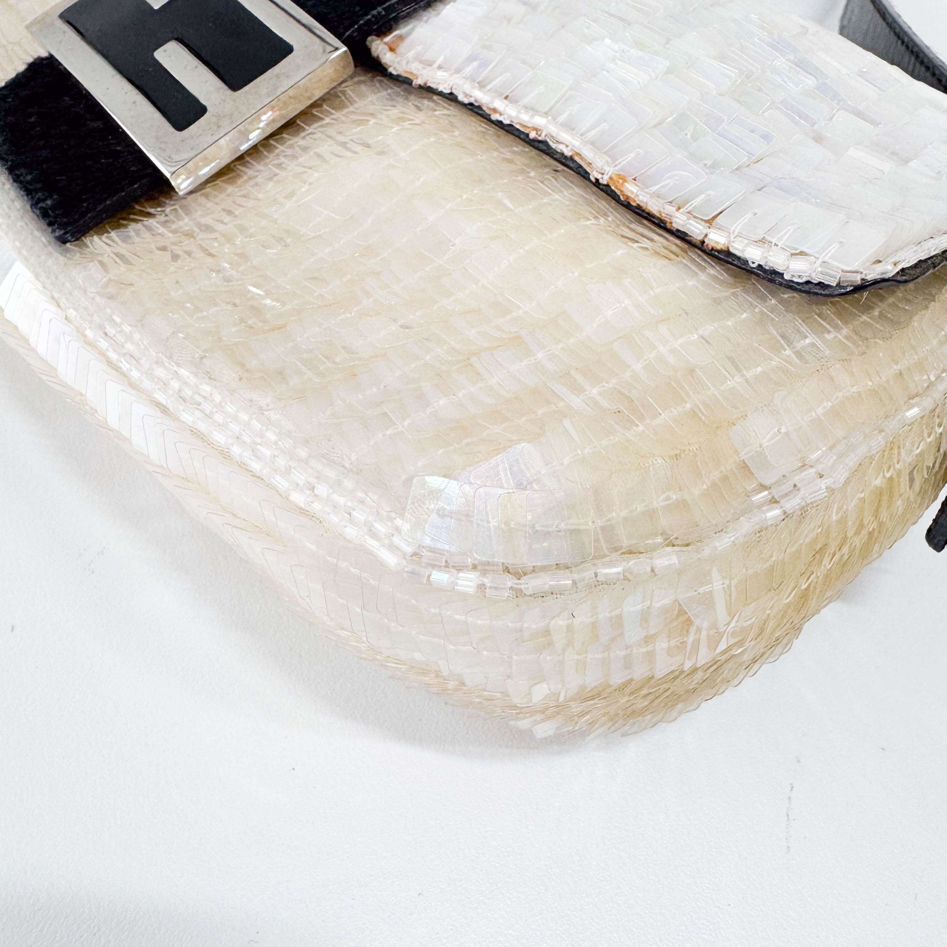 Baguette White Sequin Shoulder Bag