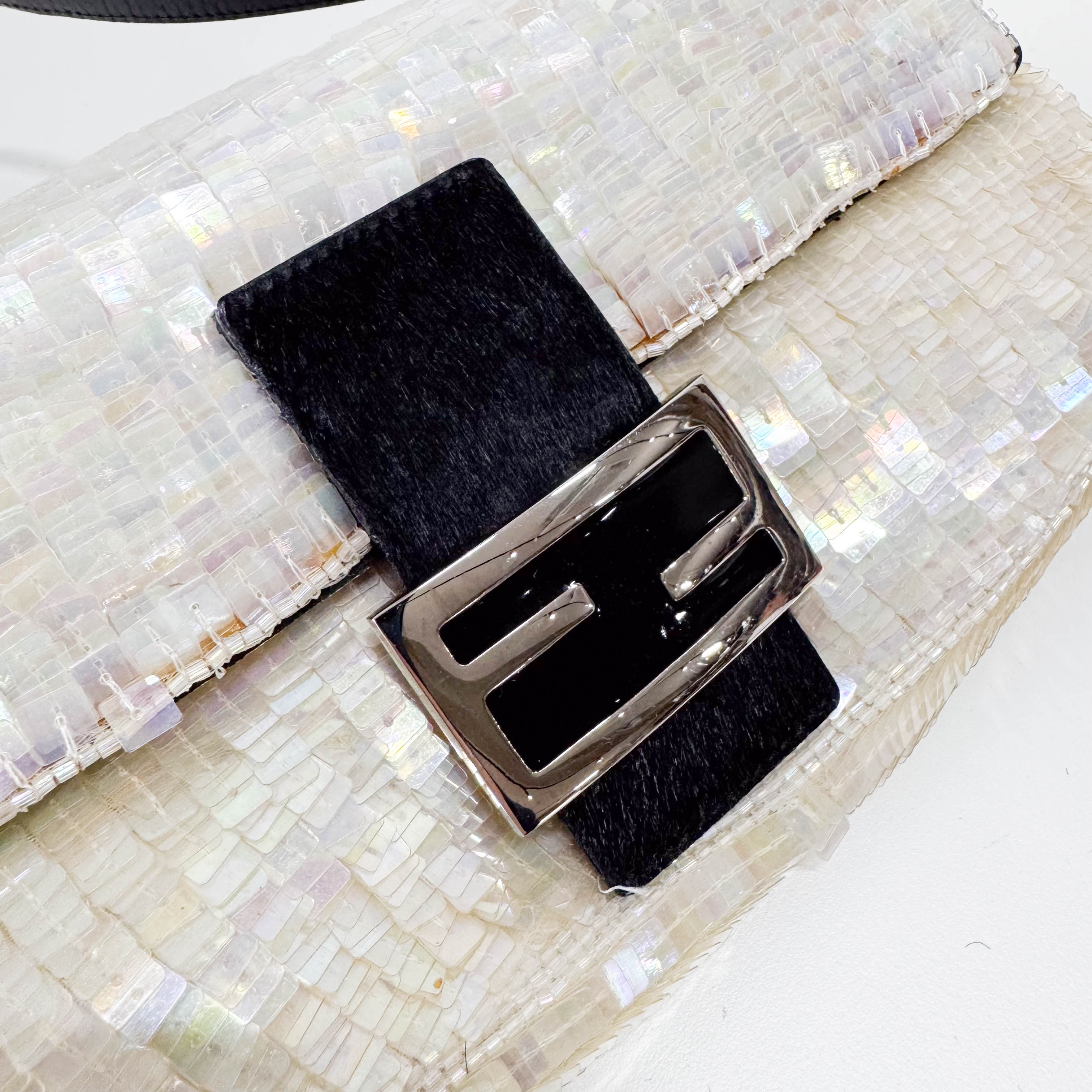 Baguette White Sequin Shoulder Bag