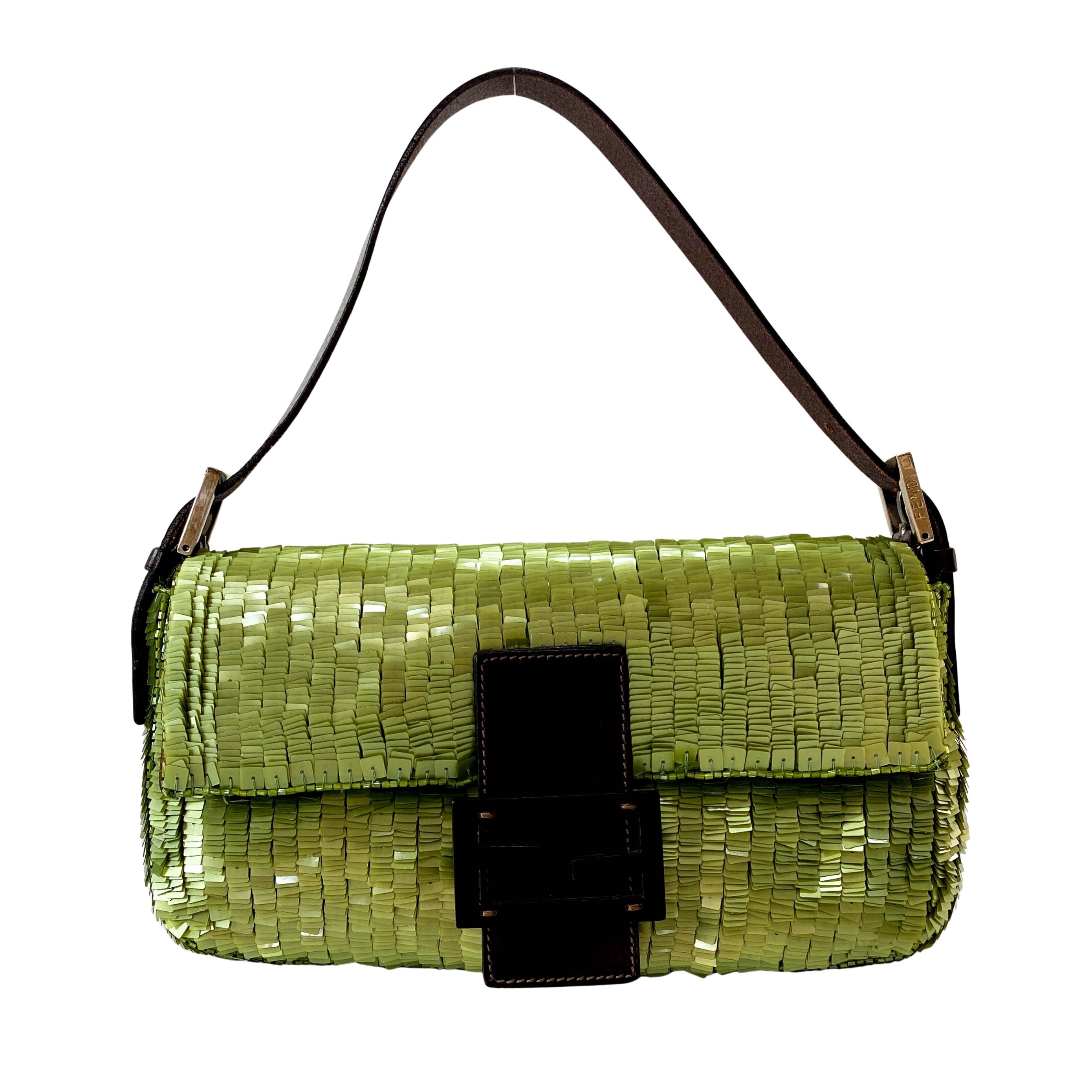 Baguette Green Sequin Shoulder Bag