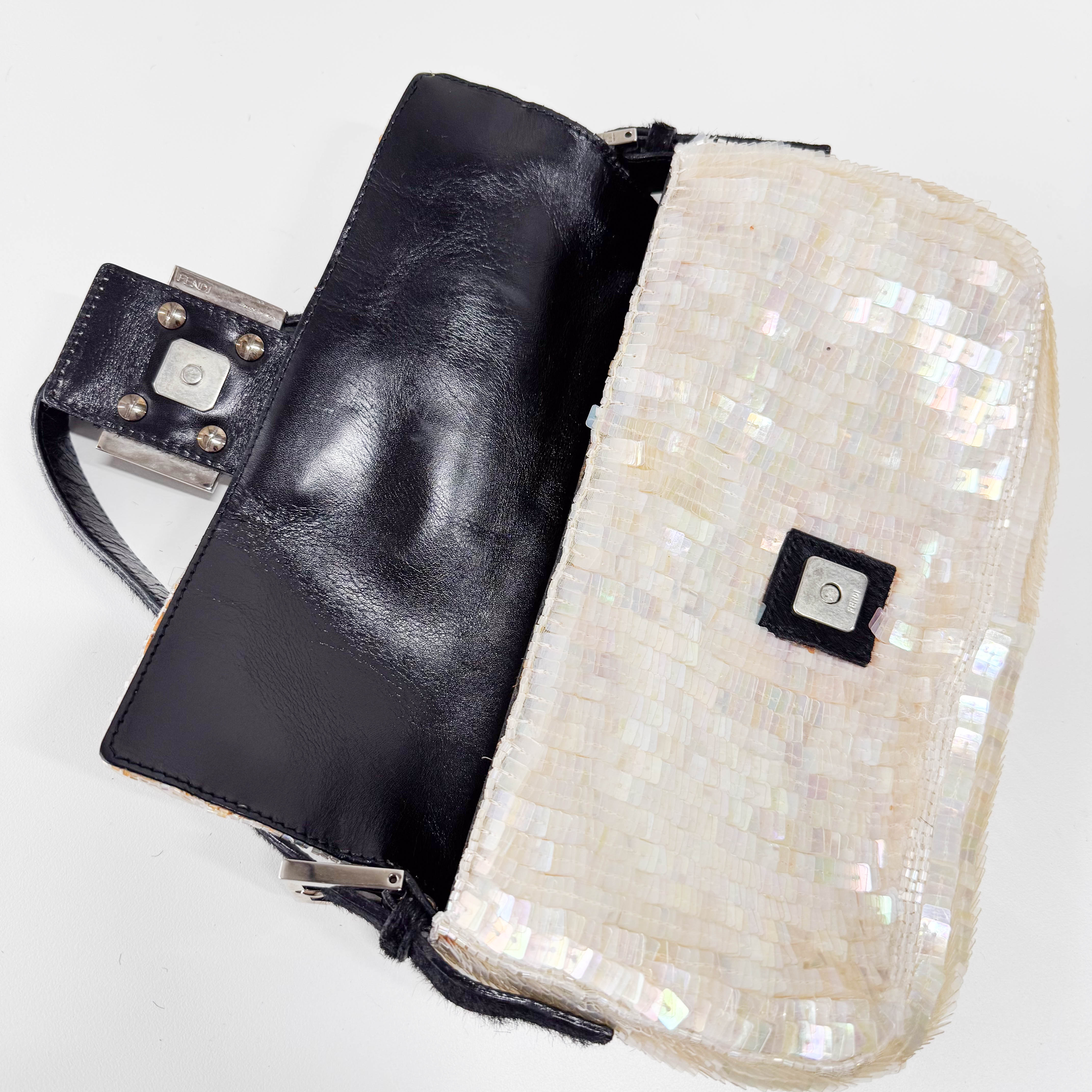 Baguette White Sequin Shoulder Bag