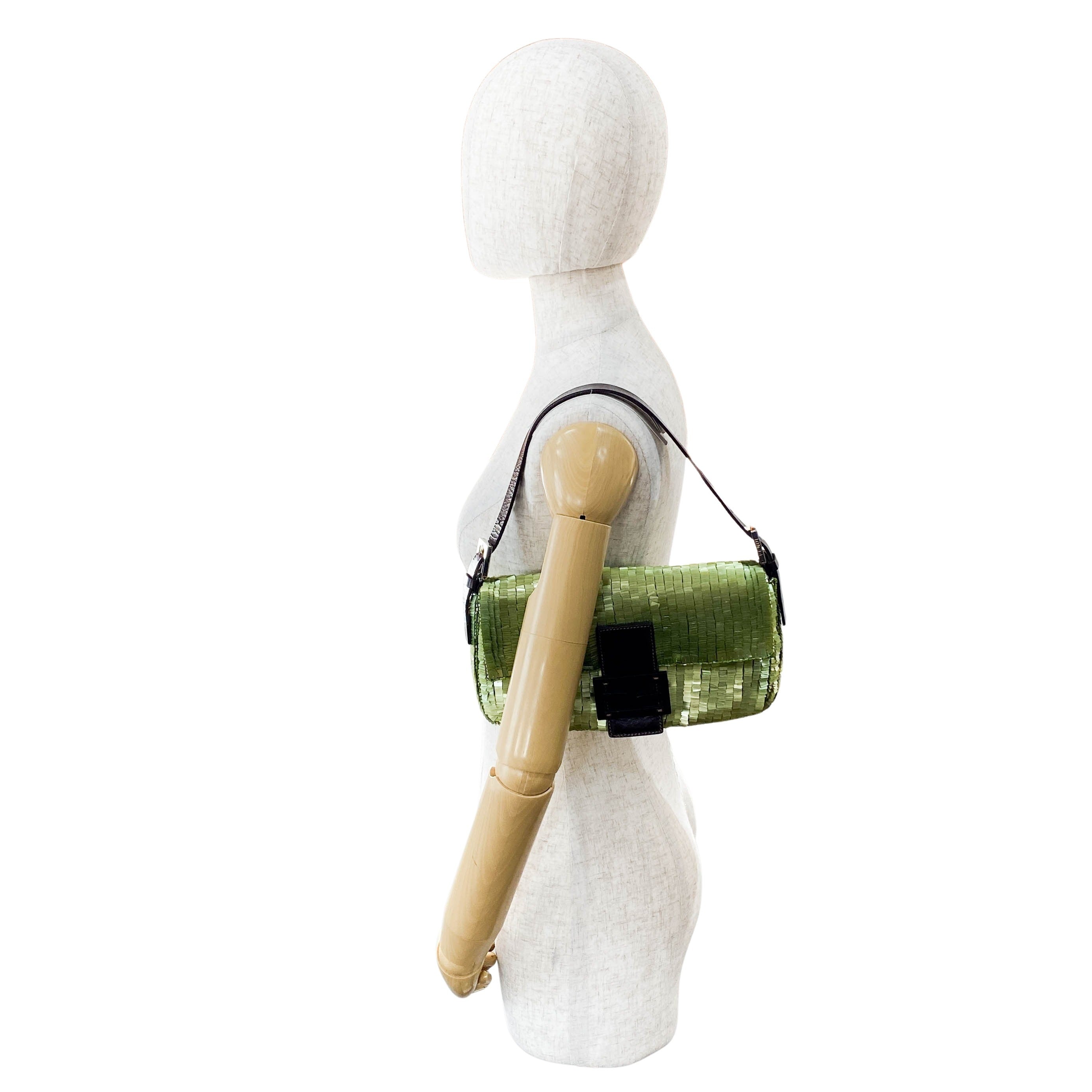 Baguette Green Sequin Shoulder Bag