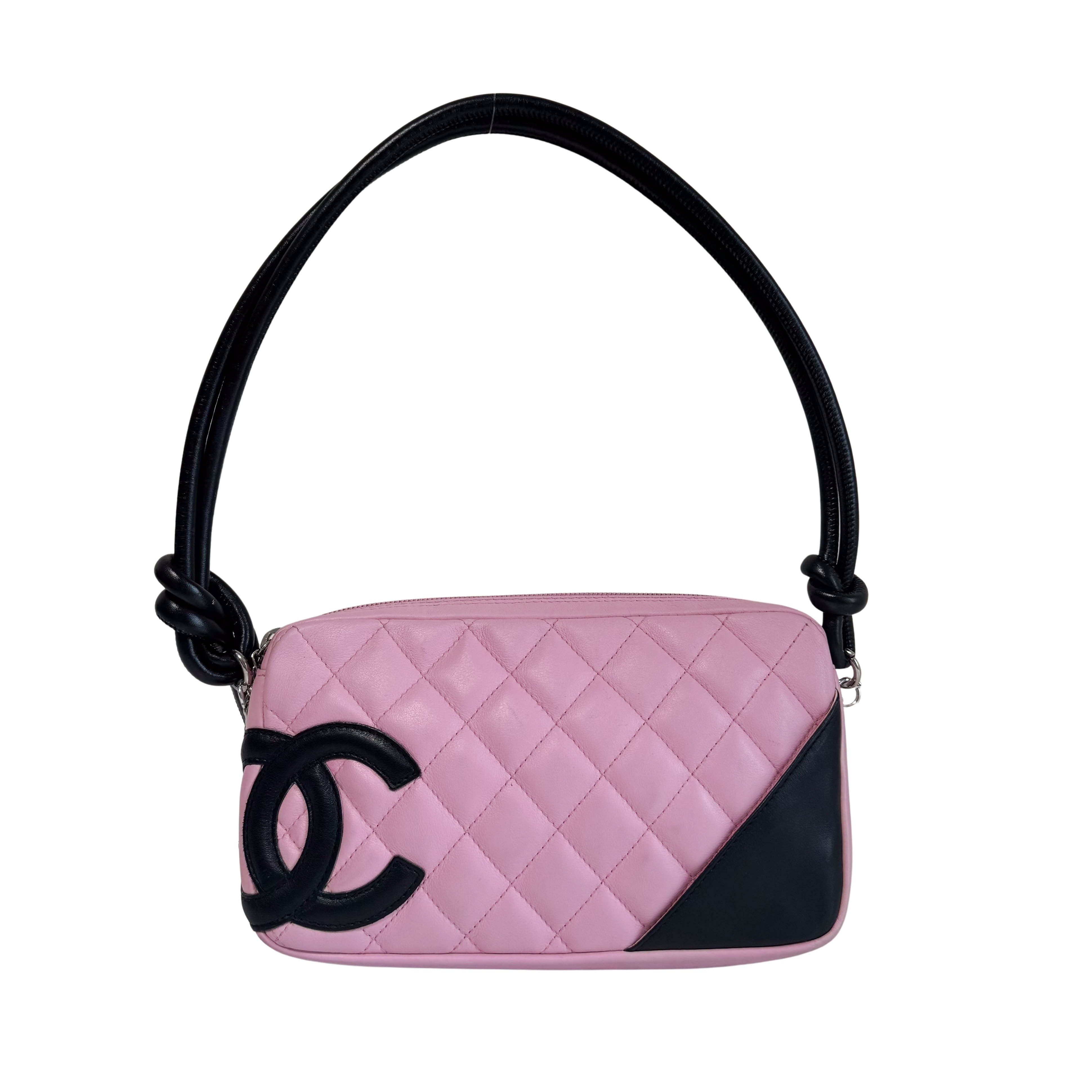 Calfskin Quilted Cambon Pochette Pink Black