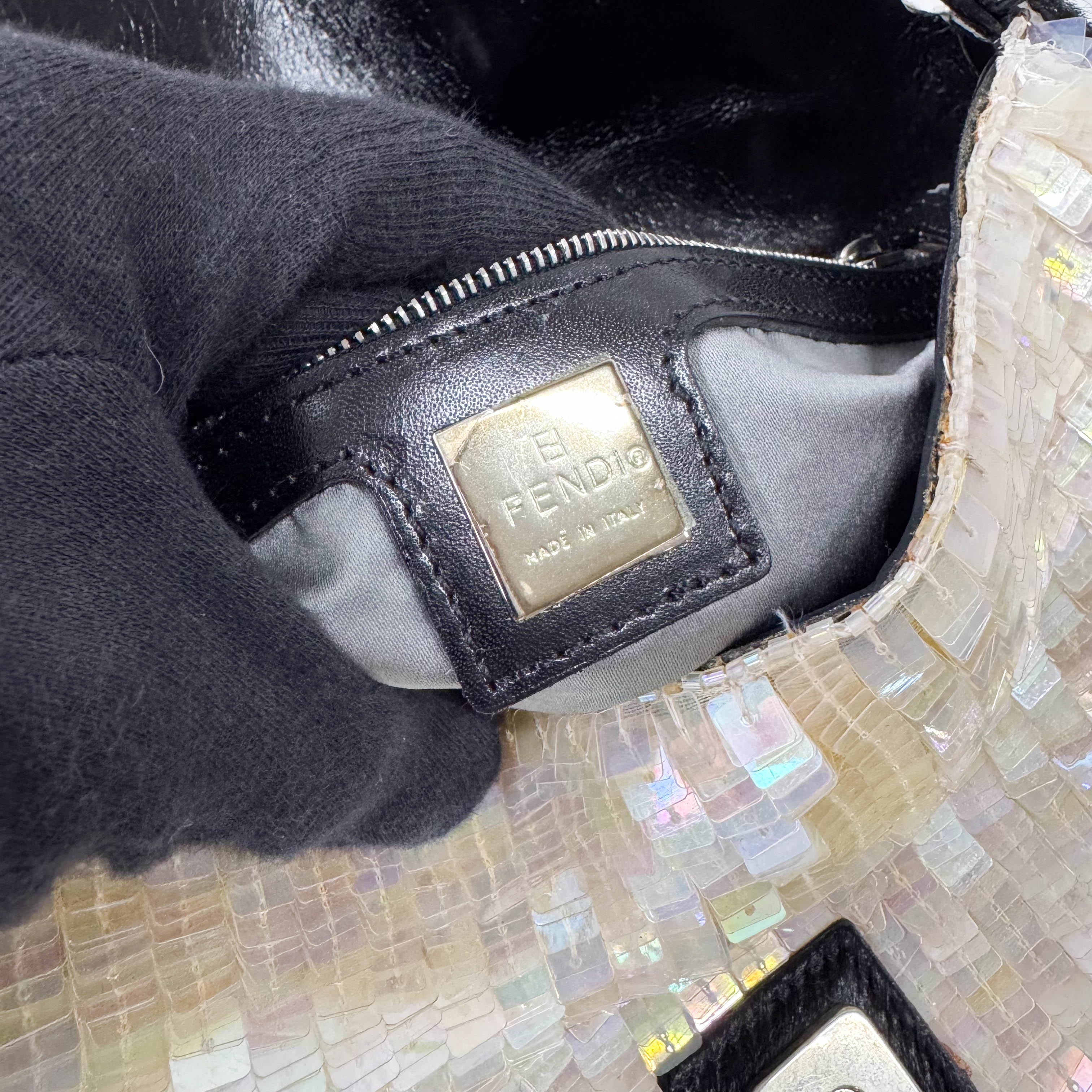 Baguette White Sequin Shoulder Bag