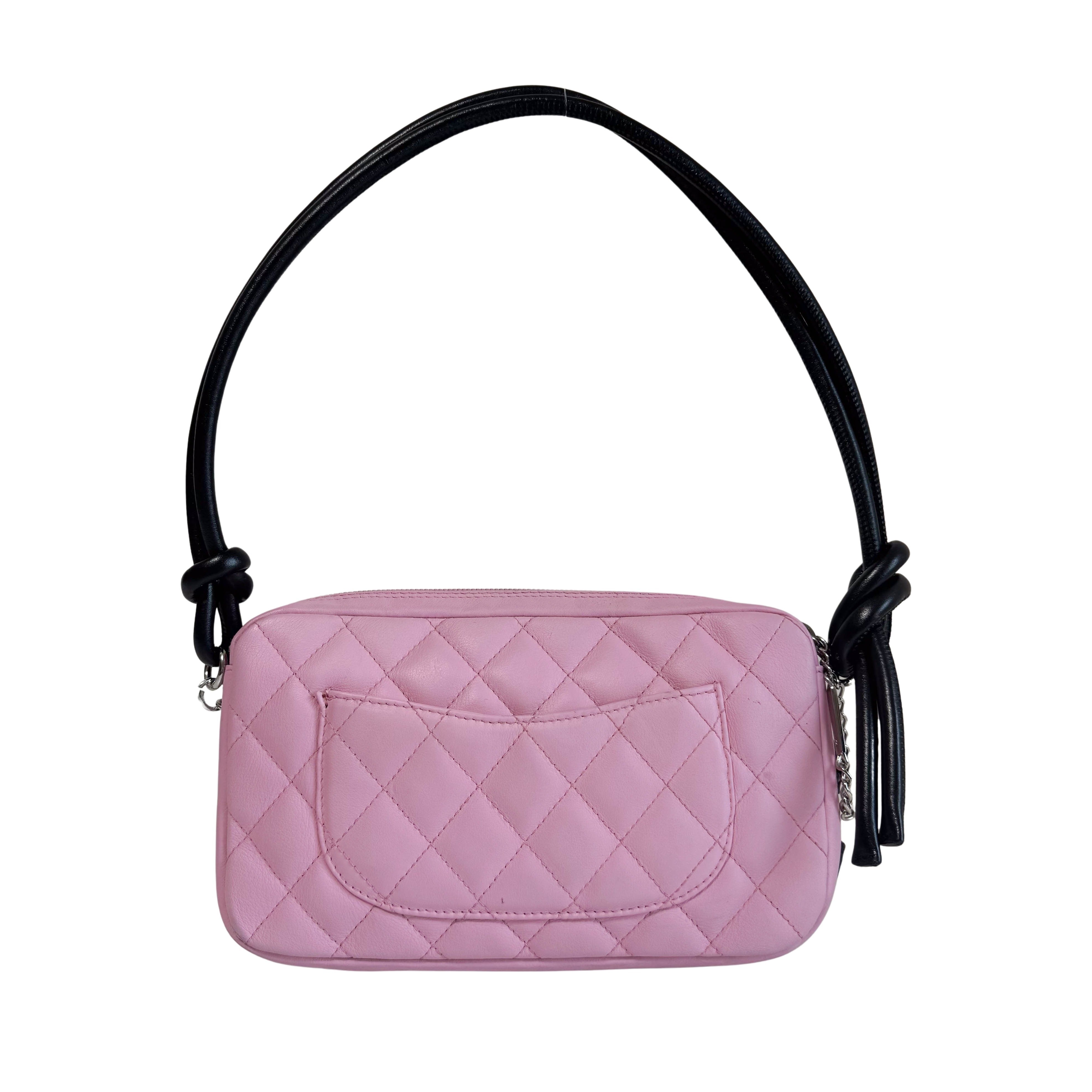 Calfskin Quilted Cambon Pochette Pink Black