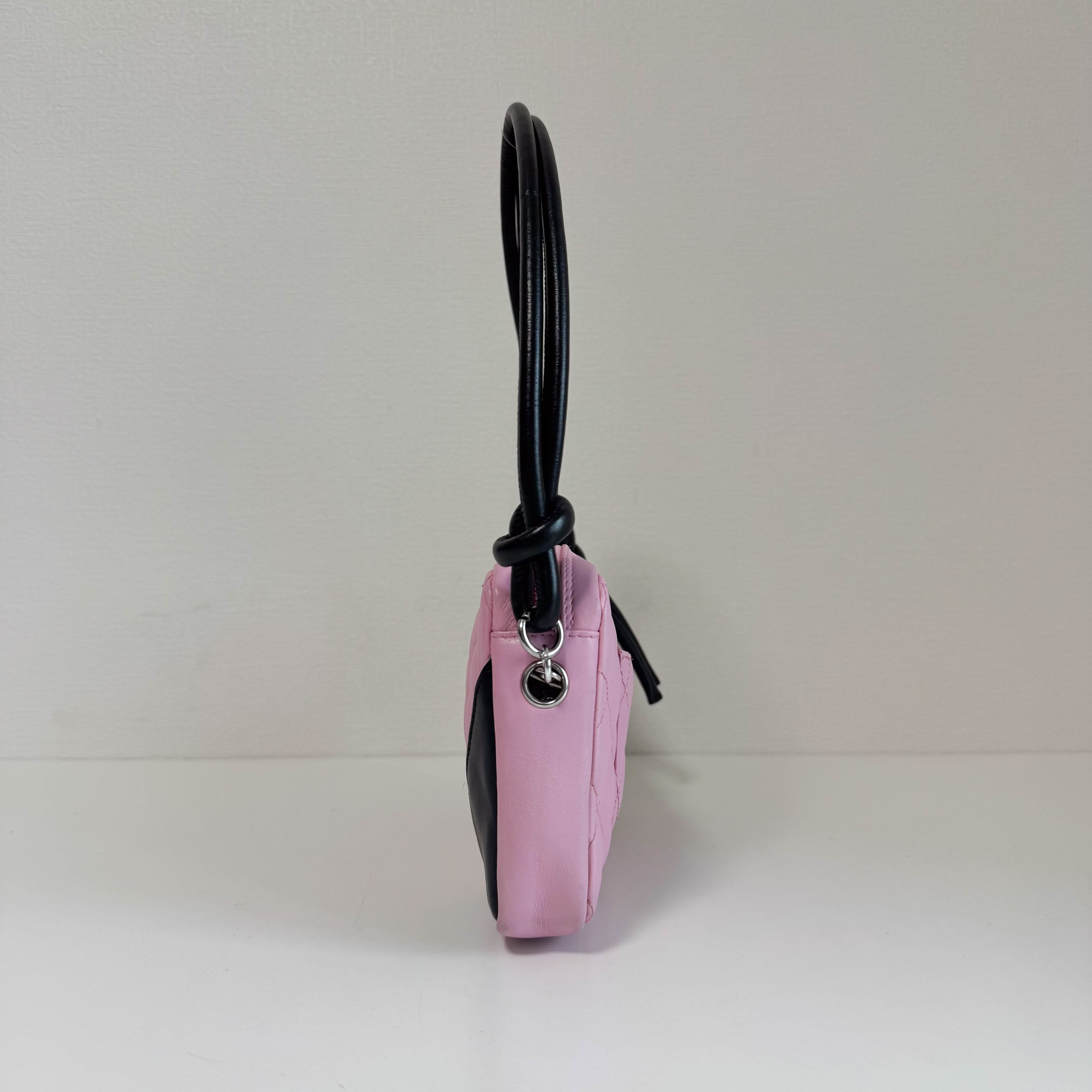 Calfskin Quilted Cambon Pochette Pink Black