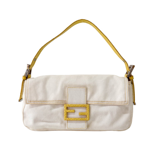 Baguette Neutral Denim Shoulder Bag