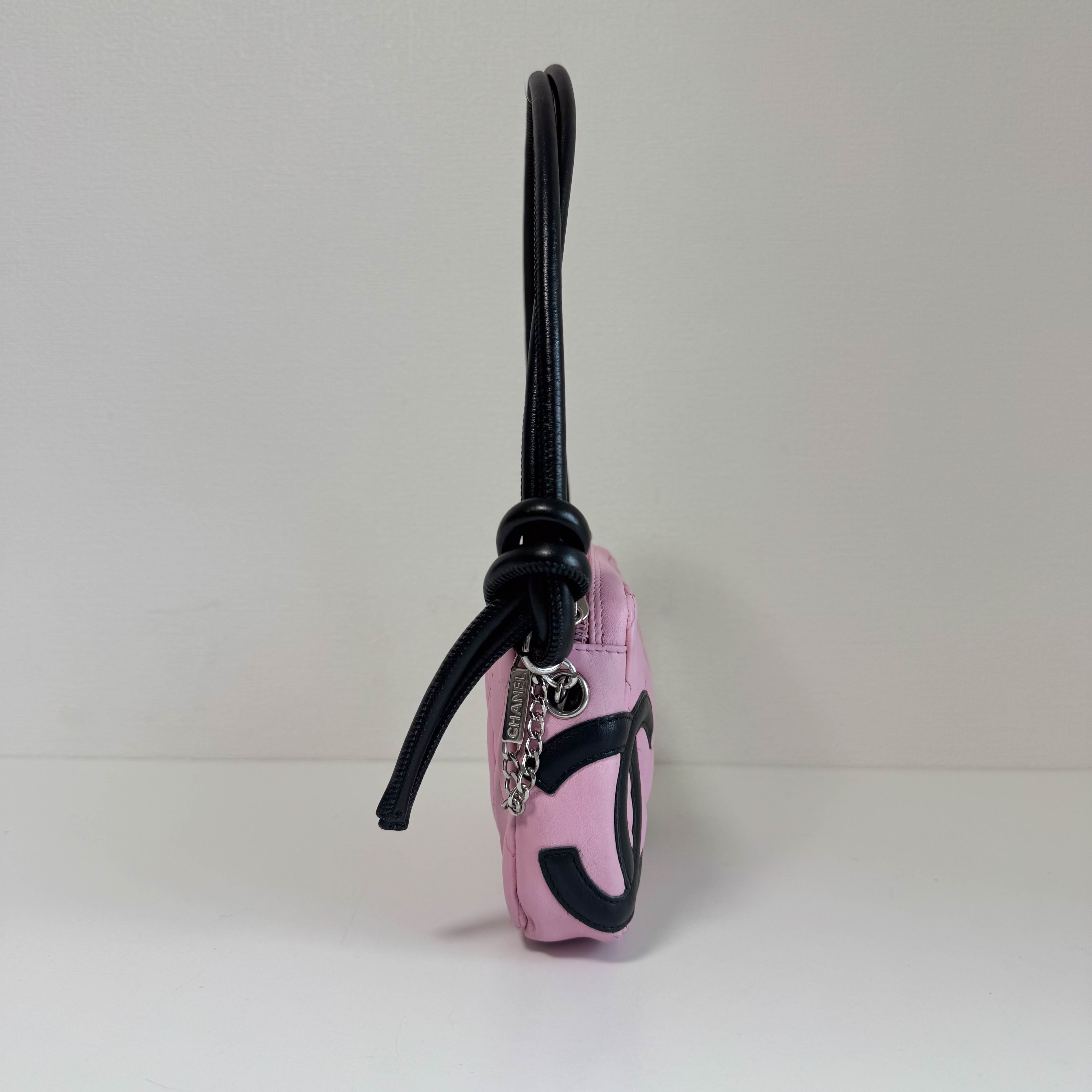 Calfskin Quilted Cambon Pochette Pink Black