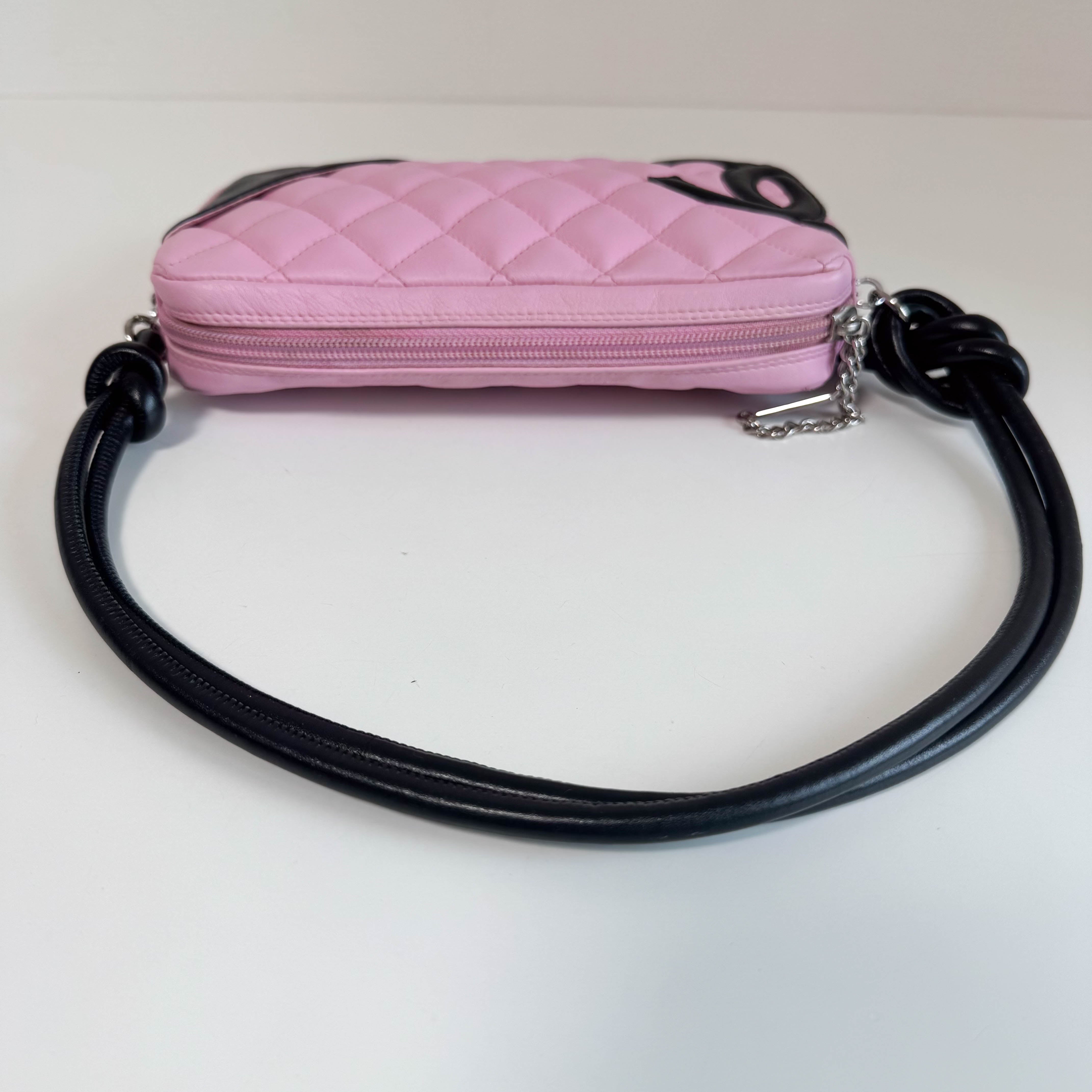 Calfskin Quilted Cambon Pochette Pink Black