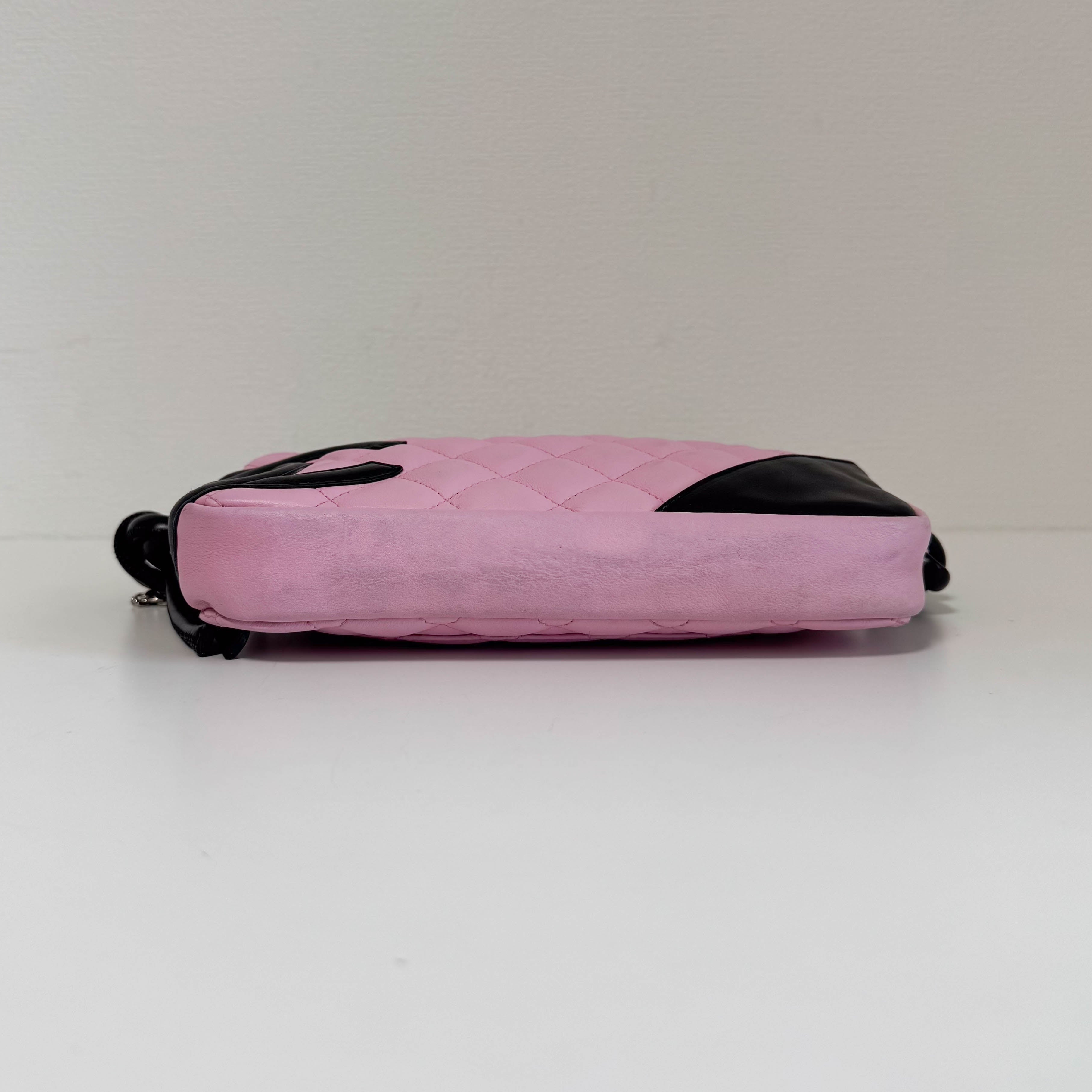 Calfskin Quilted Cambon Pochette Pink Black