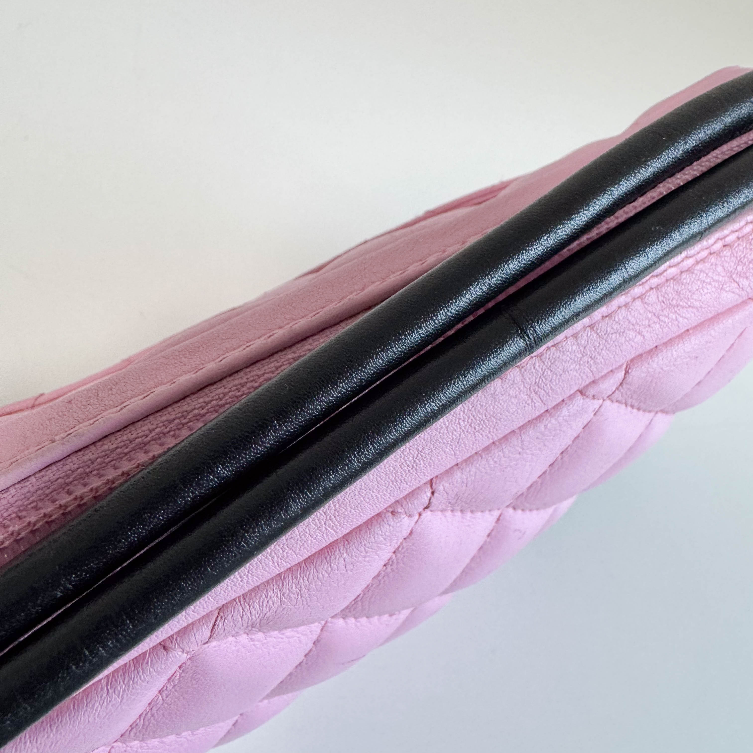 Calfskin Quilted Cambon Pochette Pink Black