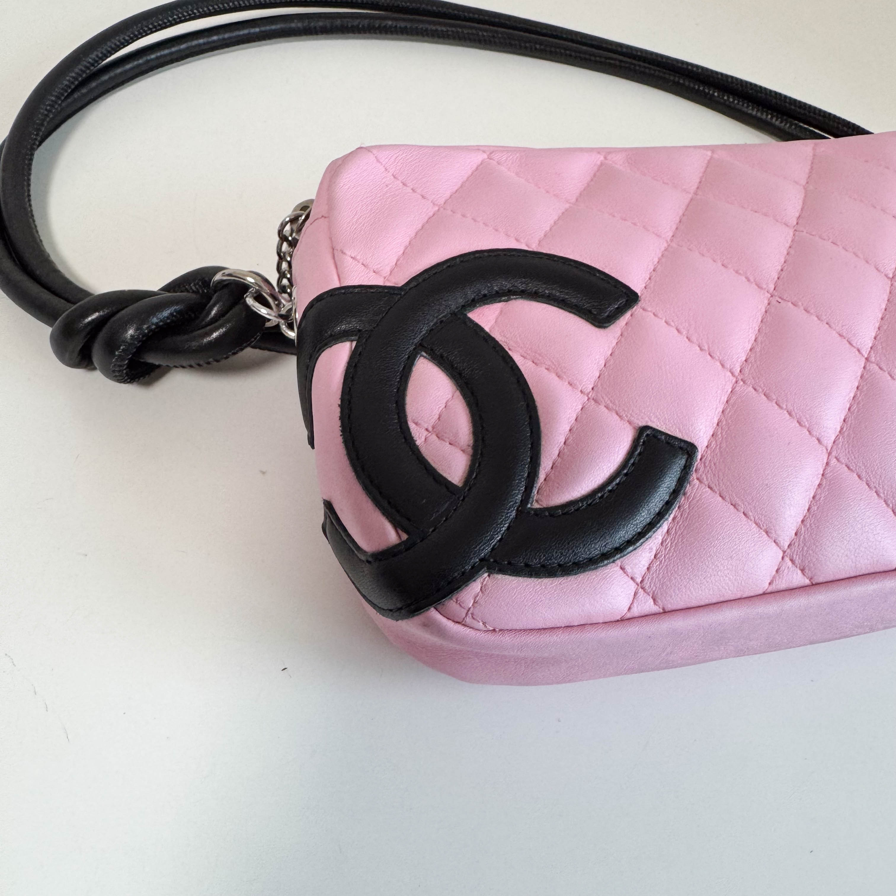 Calfskin Quilted Cambon Pochette Pink Black