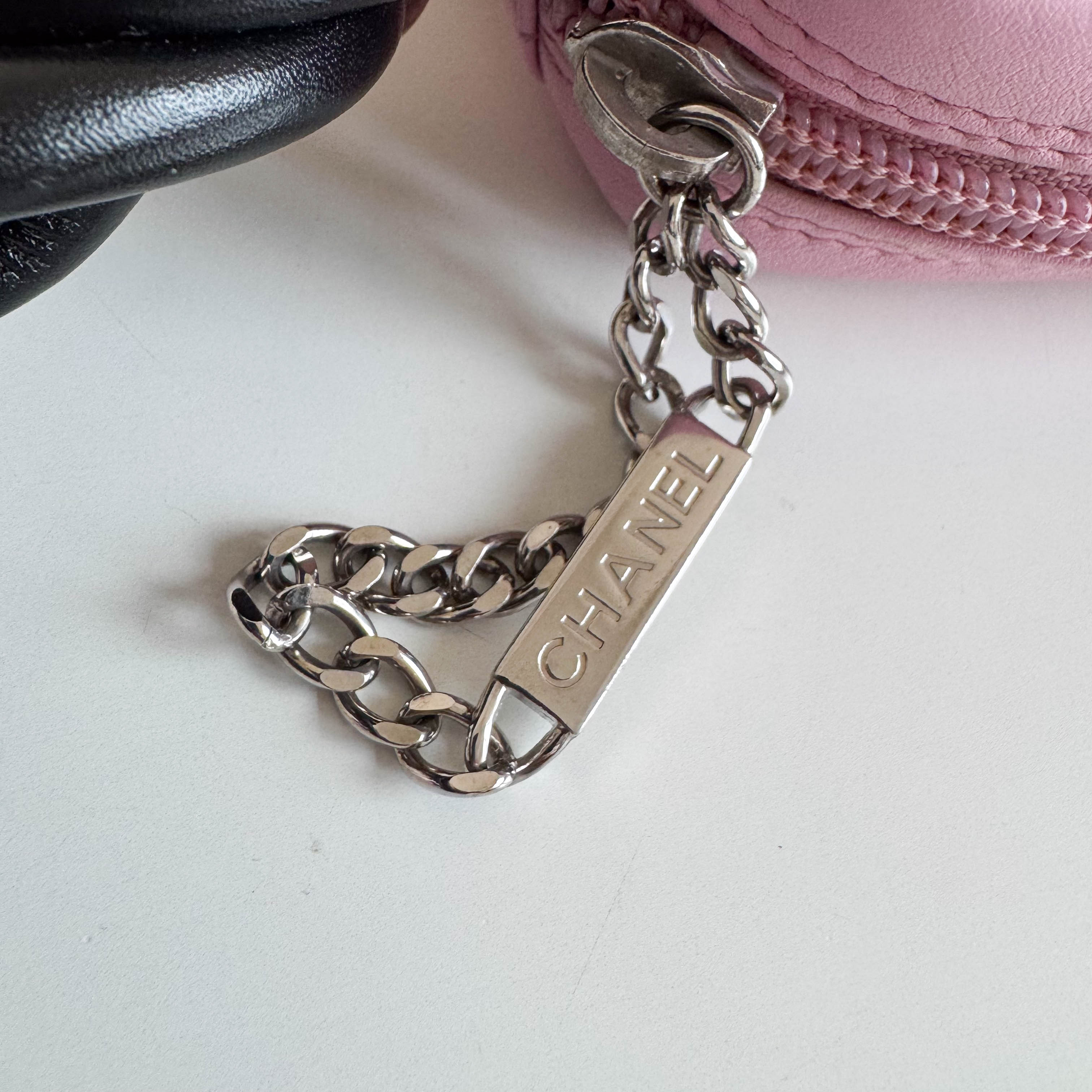 Calfskin Quilted Cambon Pochette Pink Black