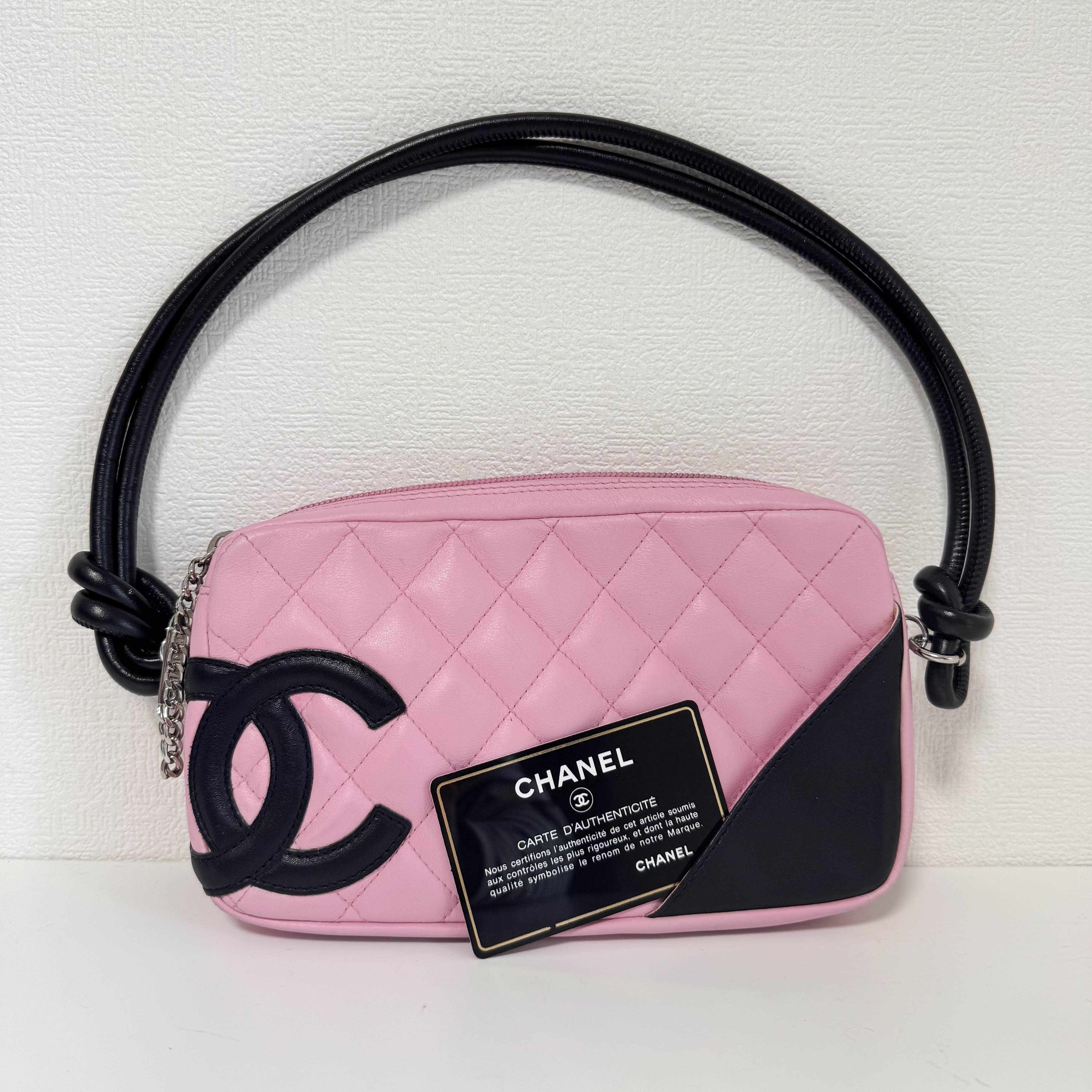 Calfskin Quilted Cambon Pochette Pink Black