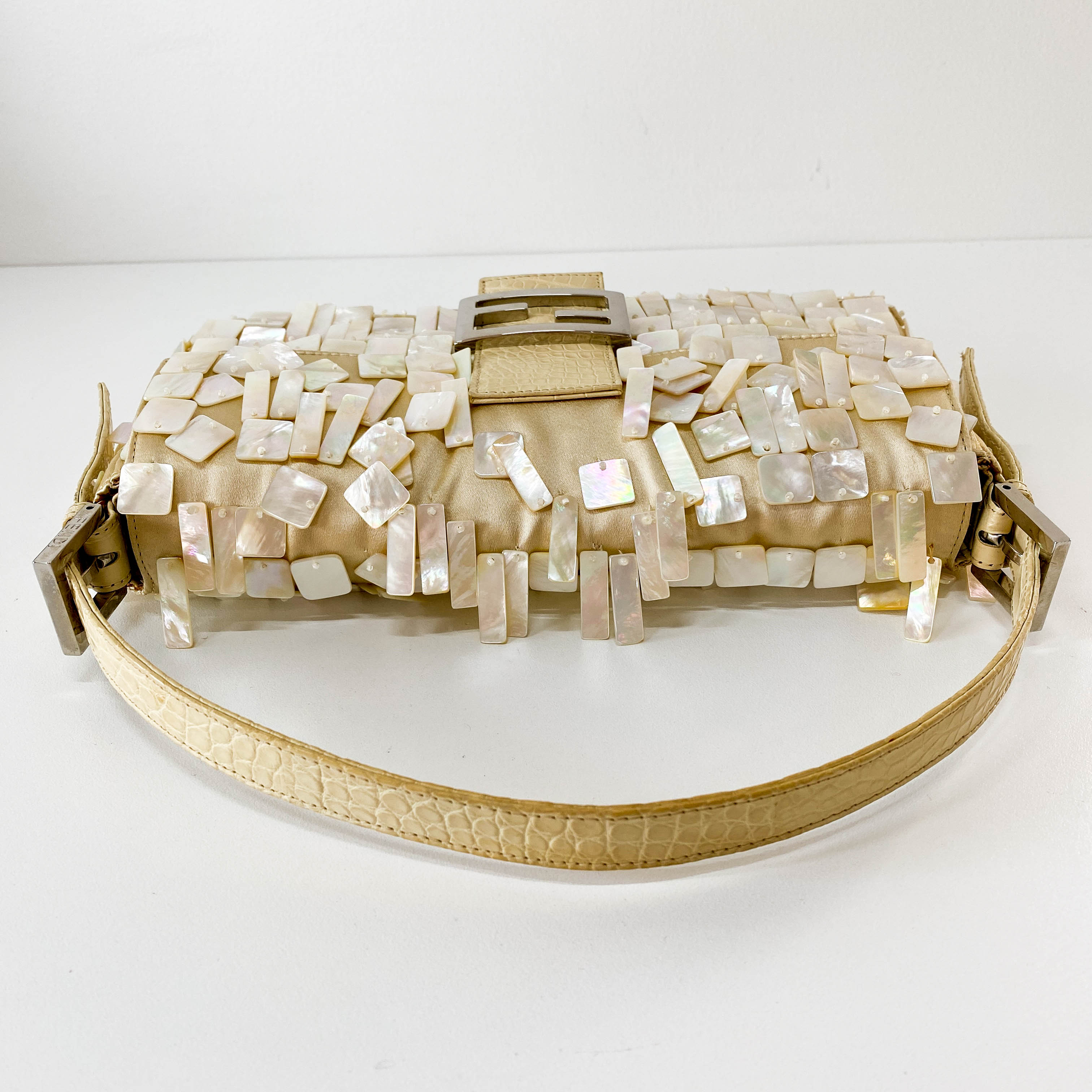 Limited Edition Baguette Mother of Pearl Gold Satin Shoulder Bag