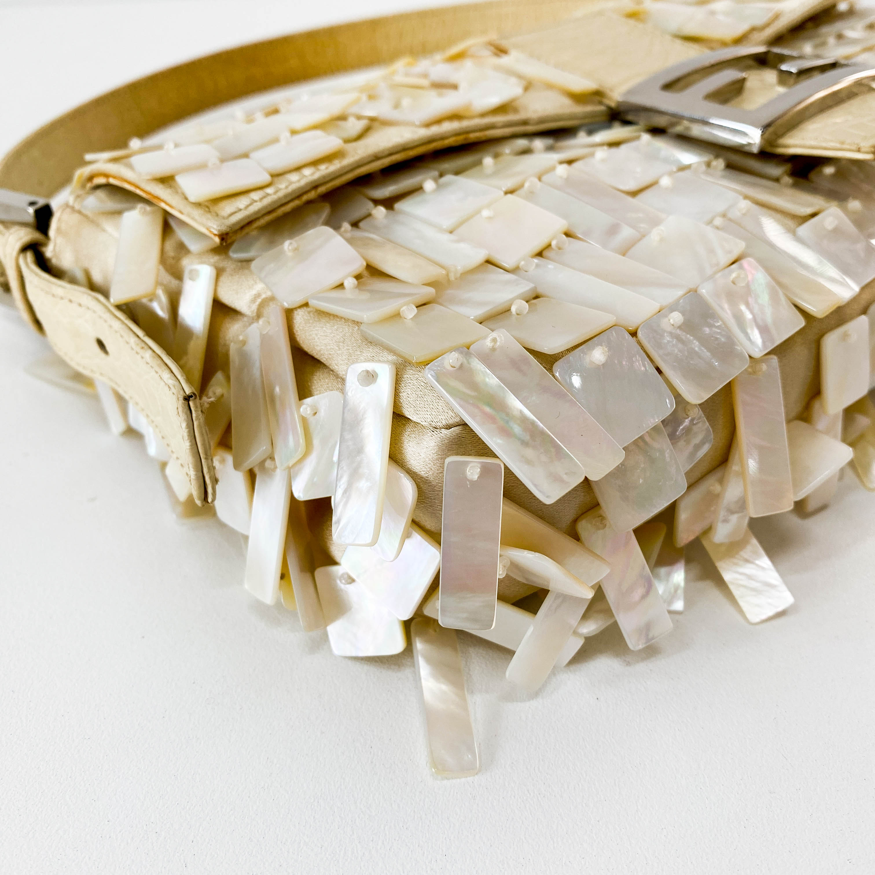 Limited Edition Baguette Mother of Pearl Gold Satin Shoulder Bag