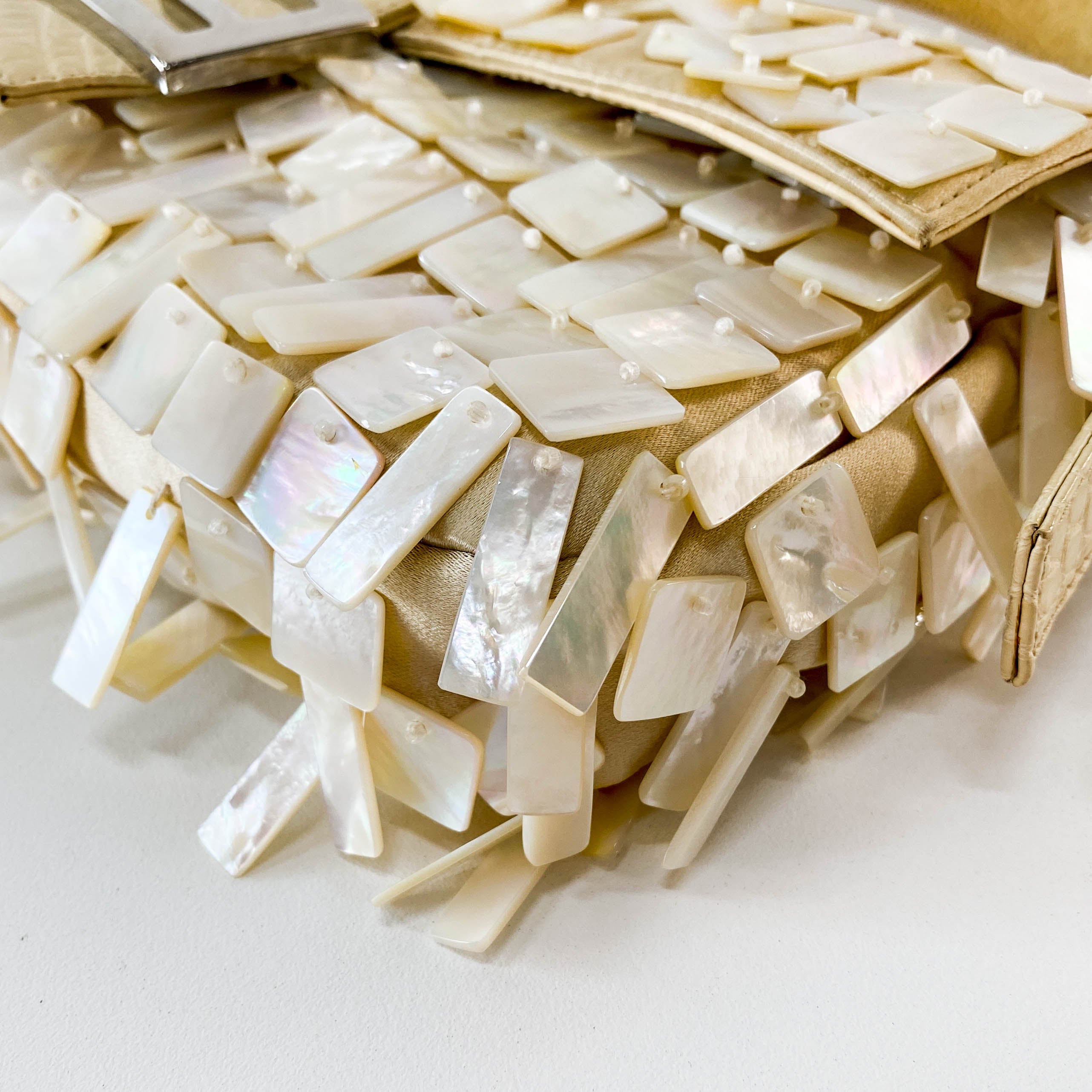 Limited Edition Baguette Mother of Pearl Gold Satin Shoulder Bag