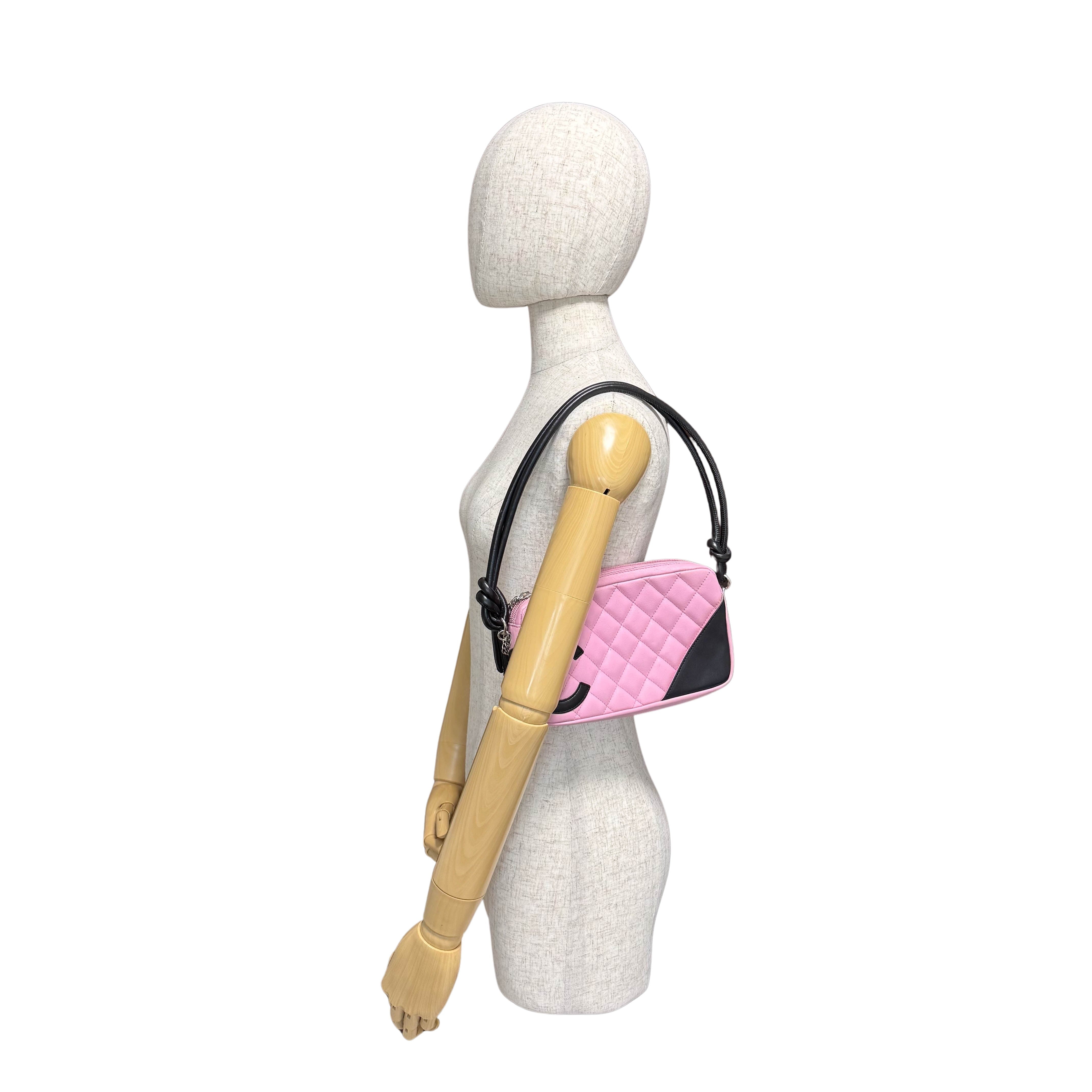 Calfskin Quilted Cambon Pochette Pink Black