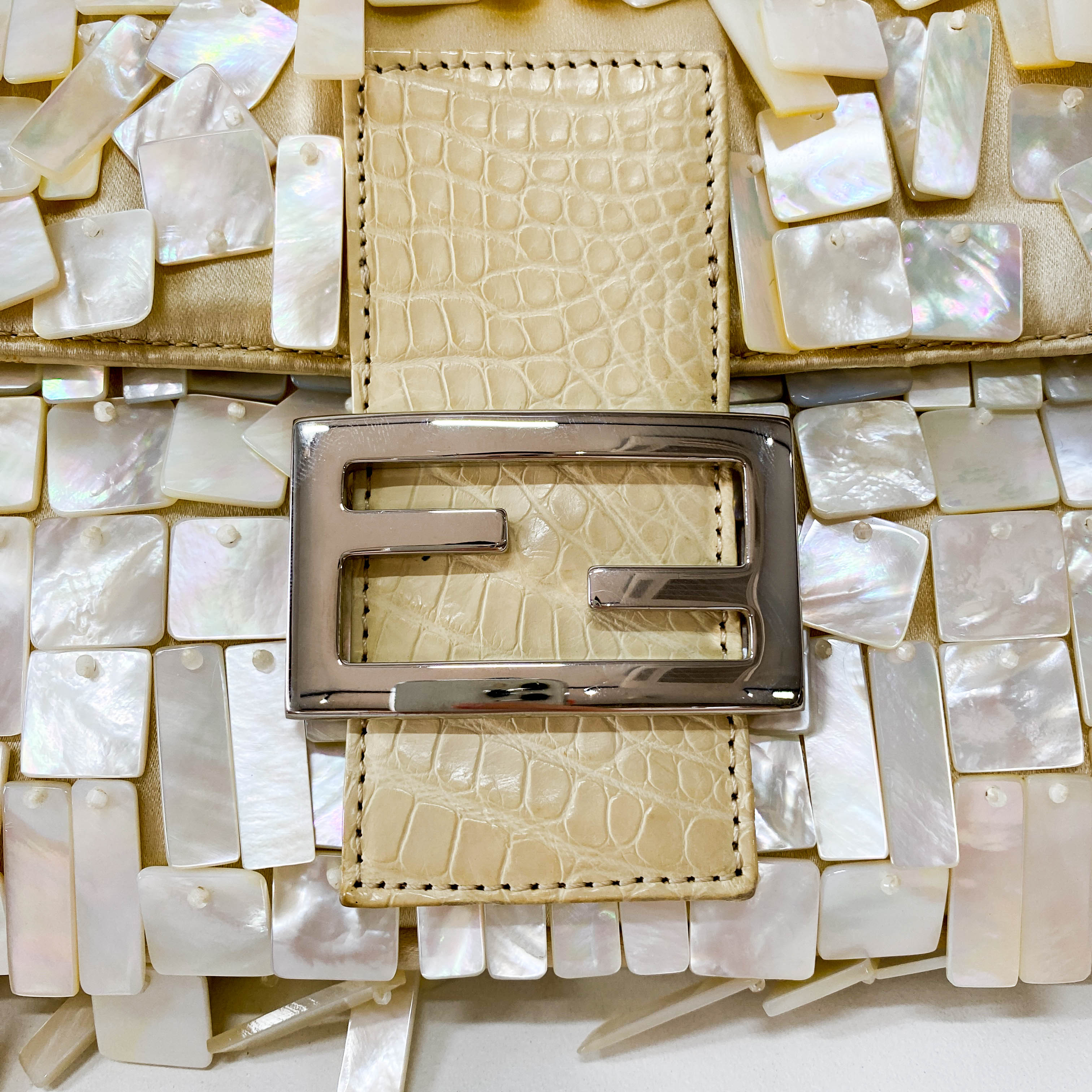 Limited Edition Baguette Mother of Pearl Gold Satin Shoulder Bag