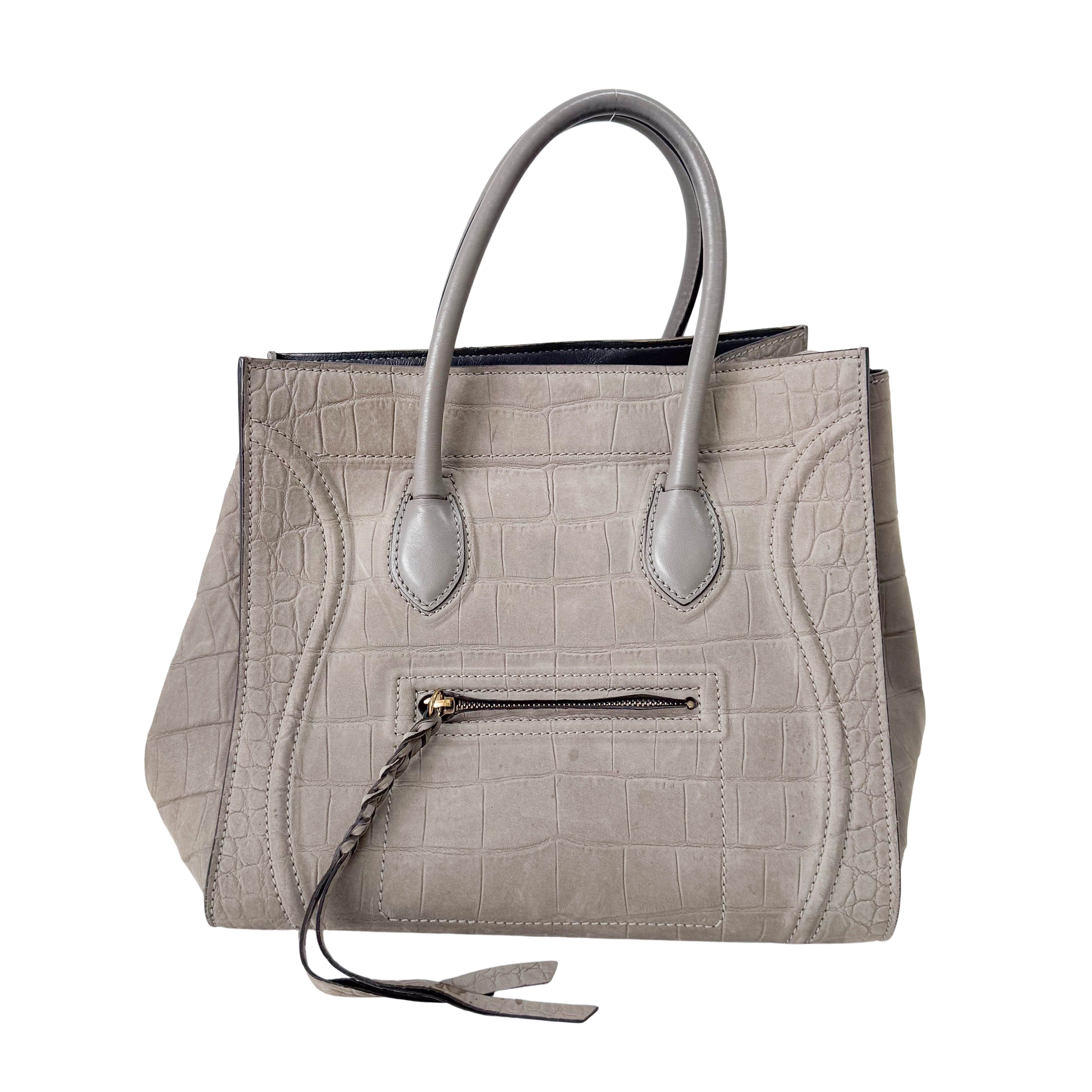 Luggage Grey Embossed Croc Leather Tote Bag