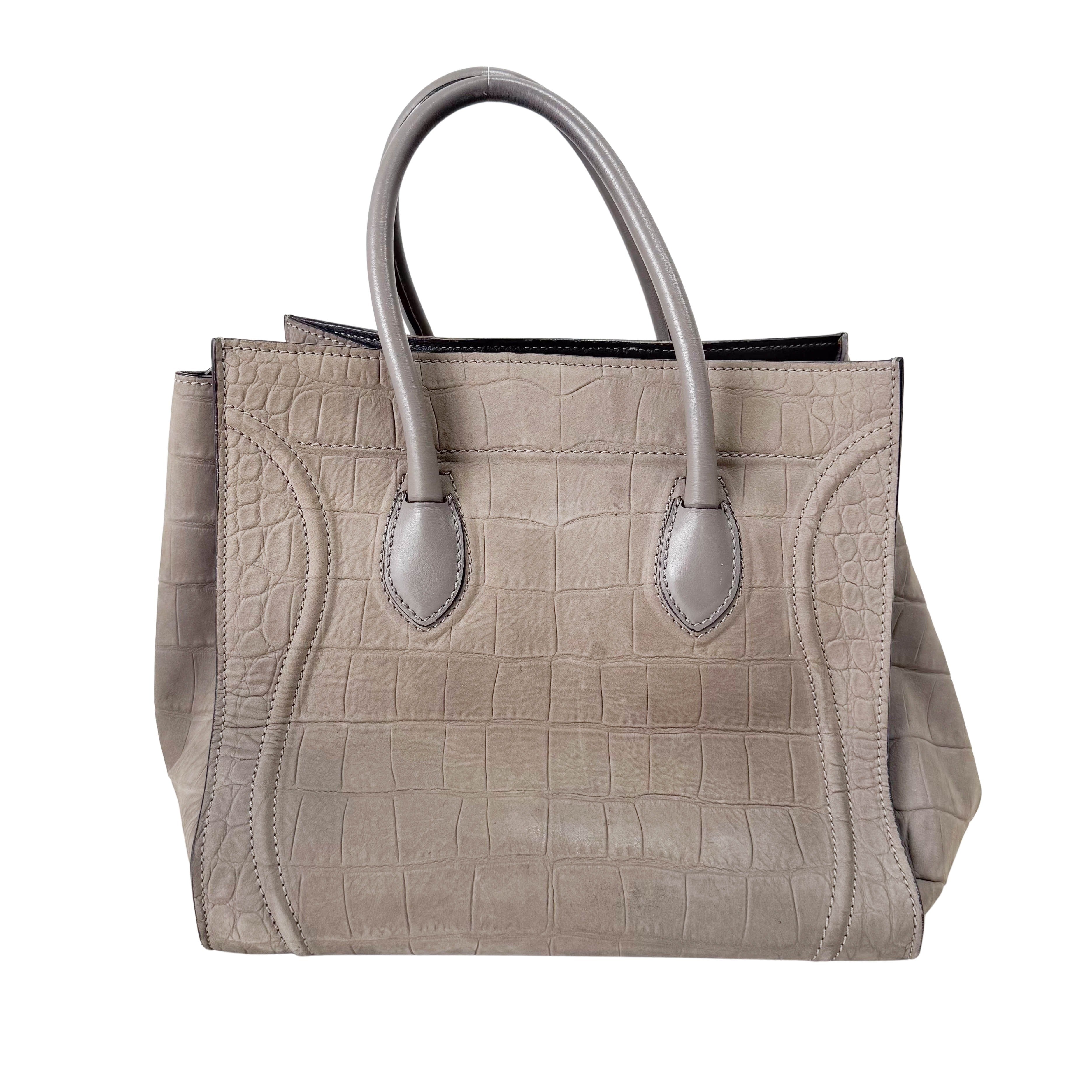 Luggage Grey Embossed Croc Leather Tote Bag