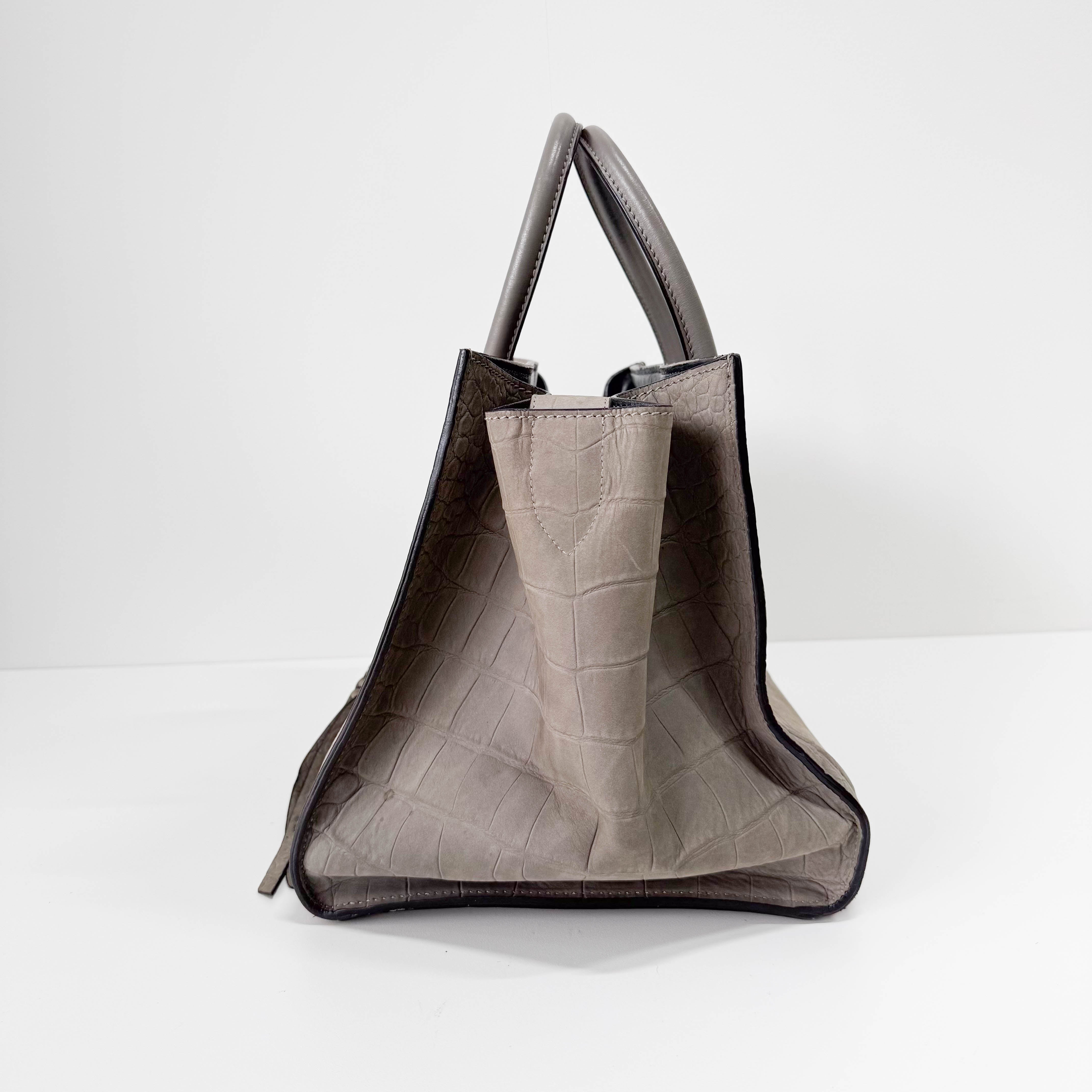 Luggage Grey Embossed Croc Leather Tote Bag