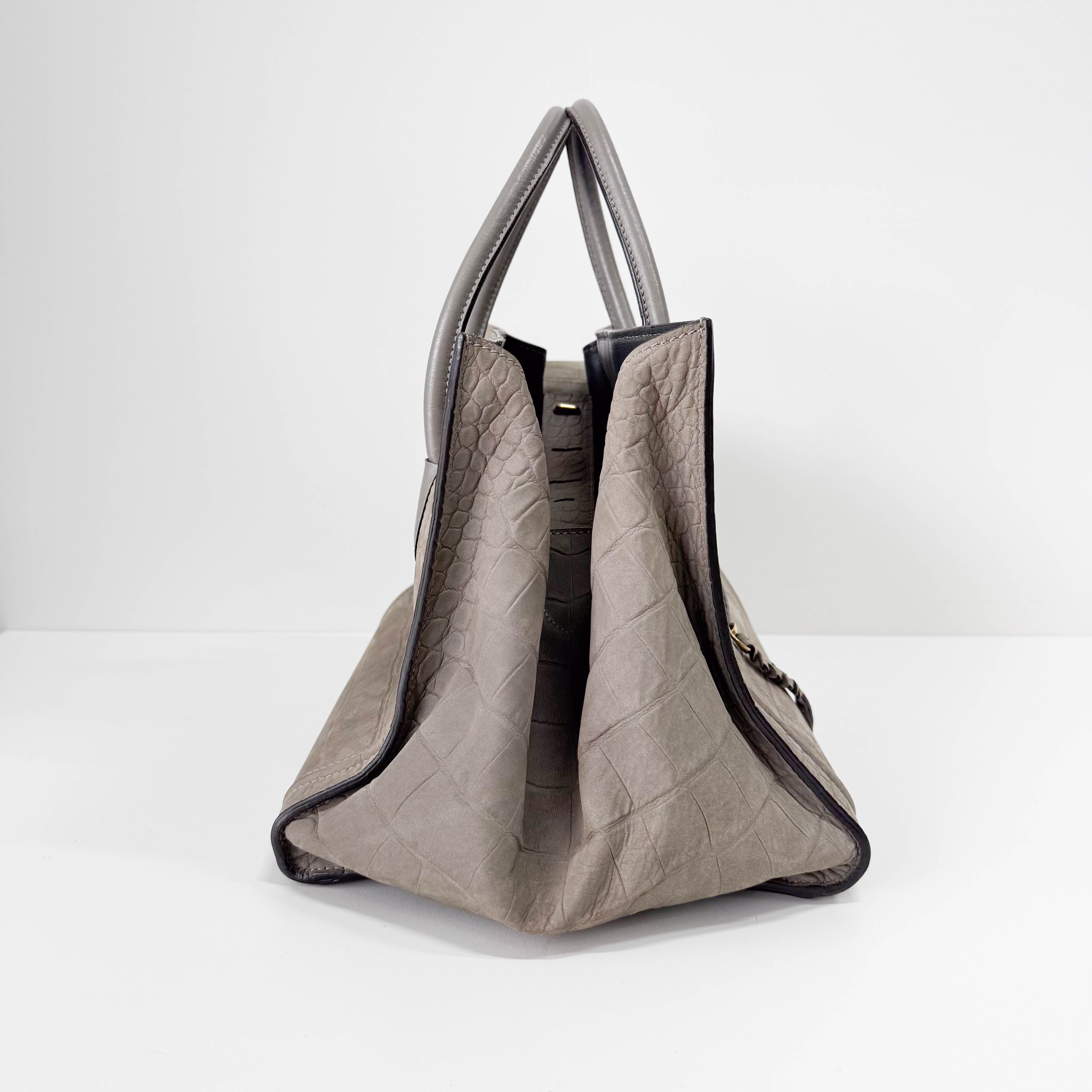 Luggage Grey Embossed Croc Leather Tote Bag