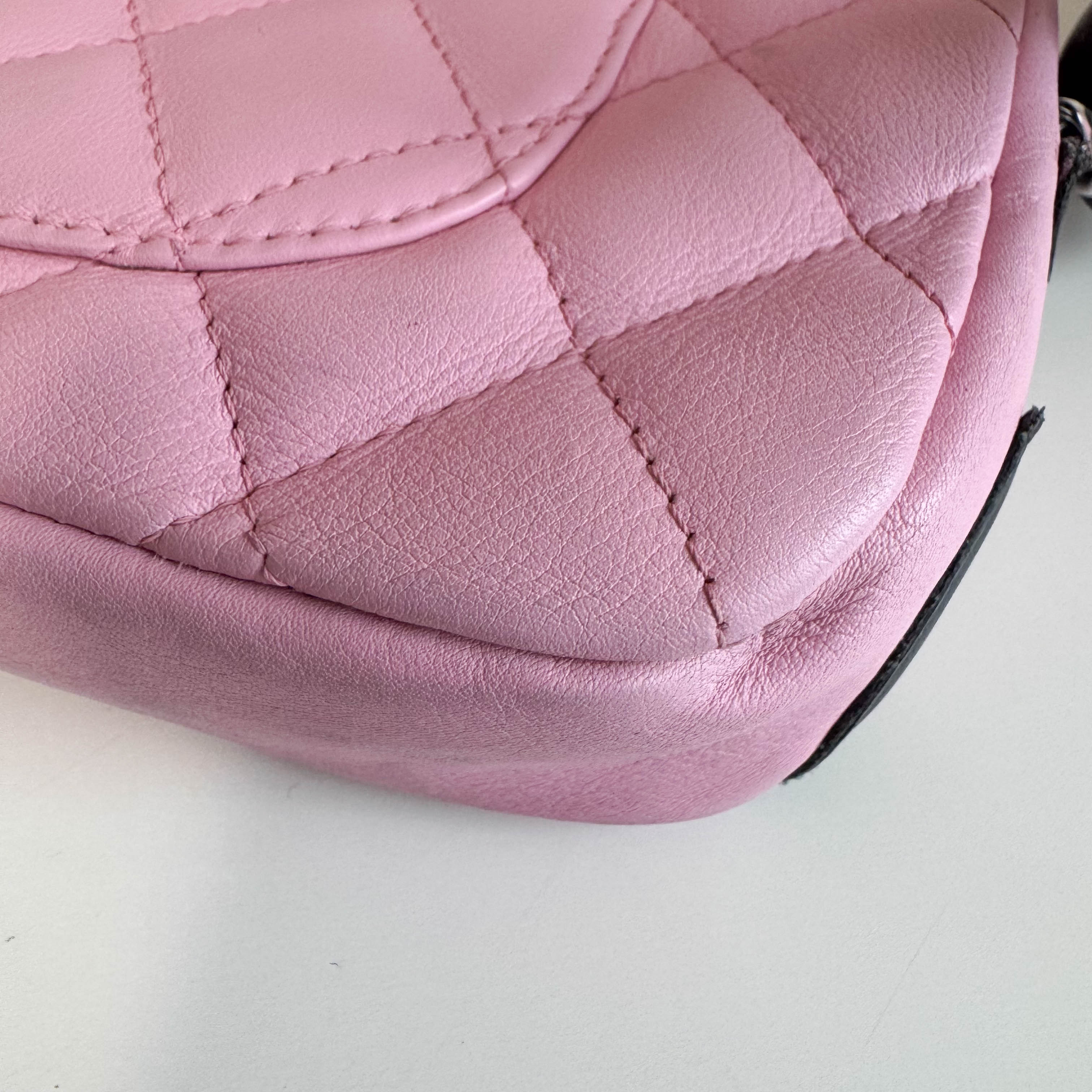 Calfskin Quilted Cambon Pochette Pink Black
