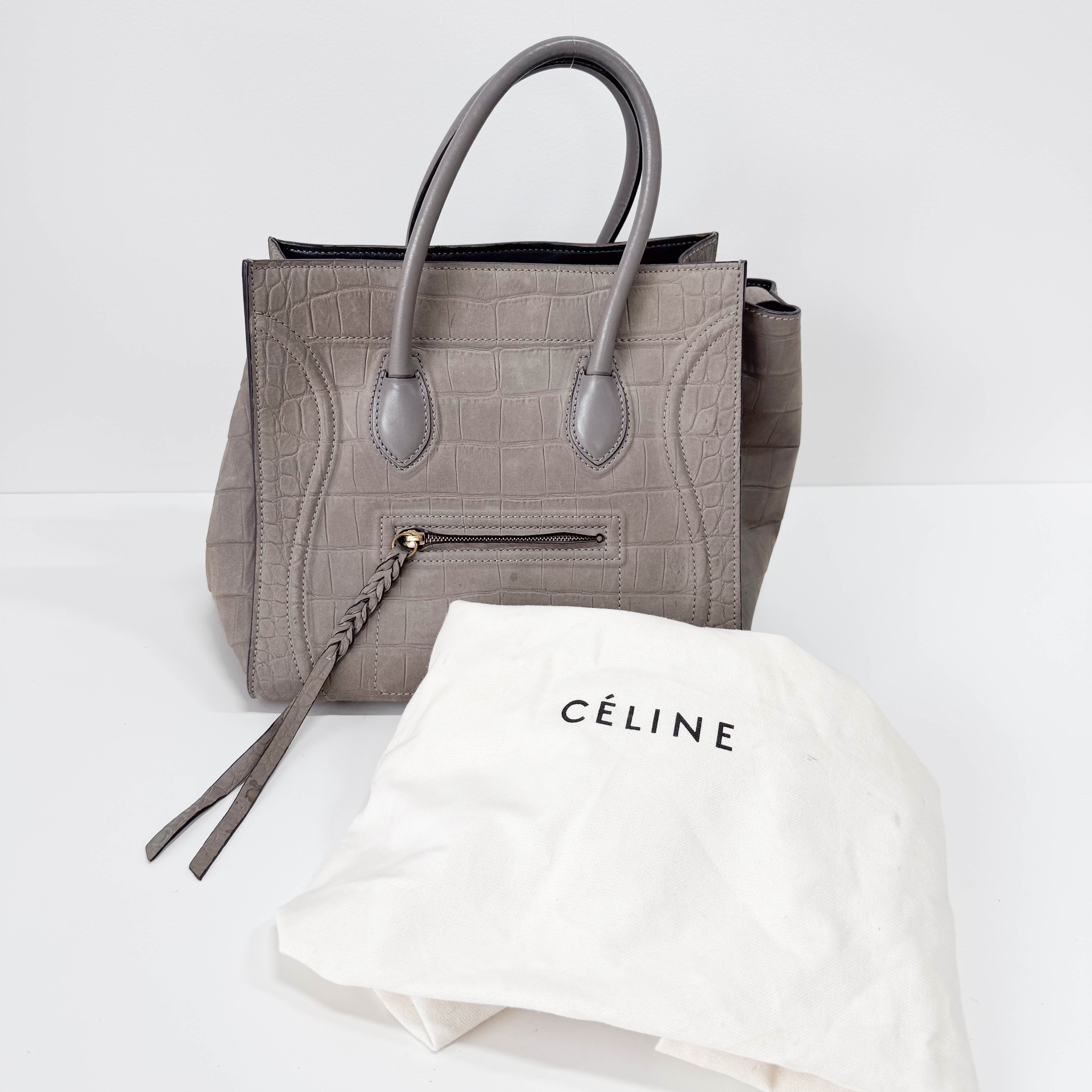 Luggage Grey Embossed Croc Leather Tote Bag