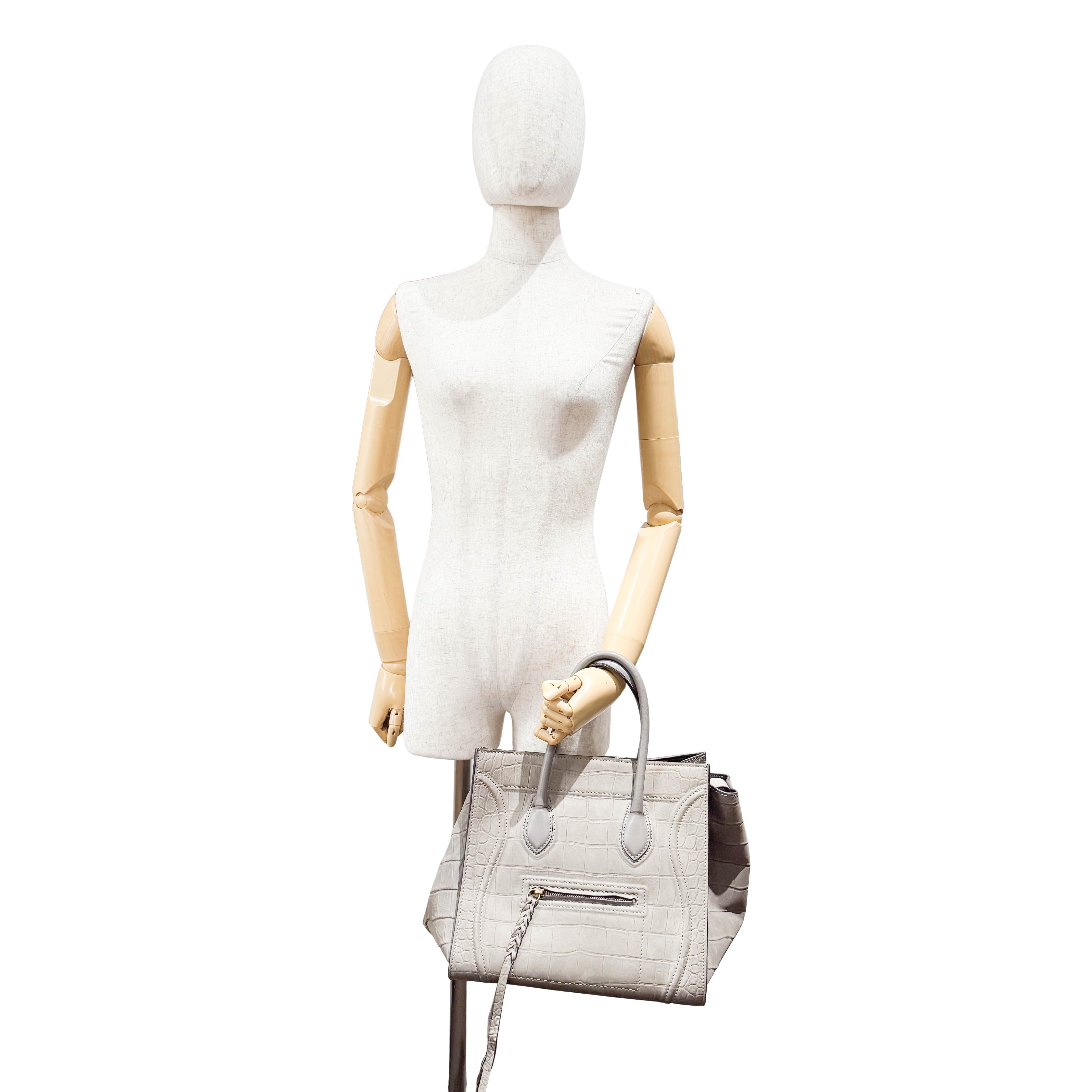 Luggage Grey Embossed Croc Leather Tote Bag