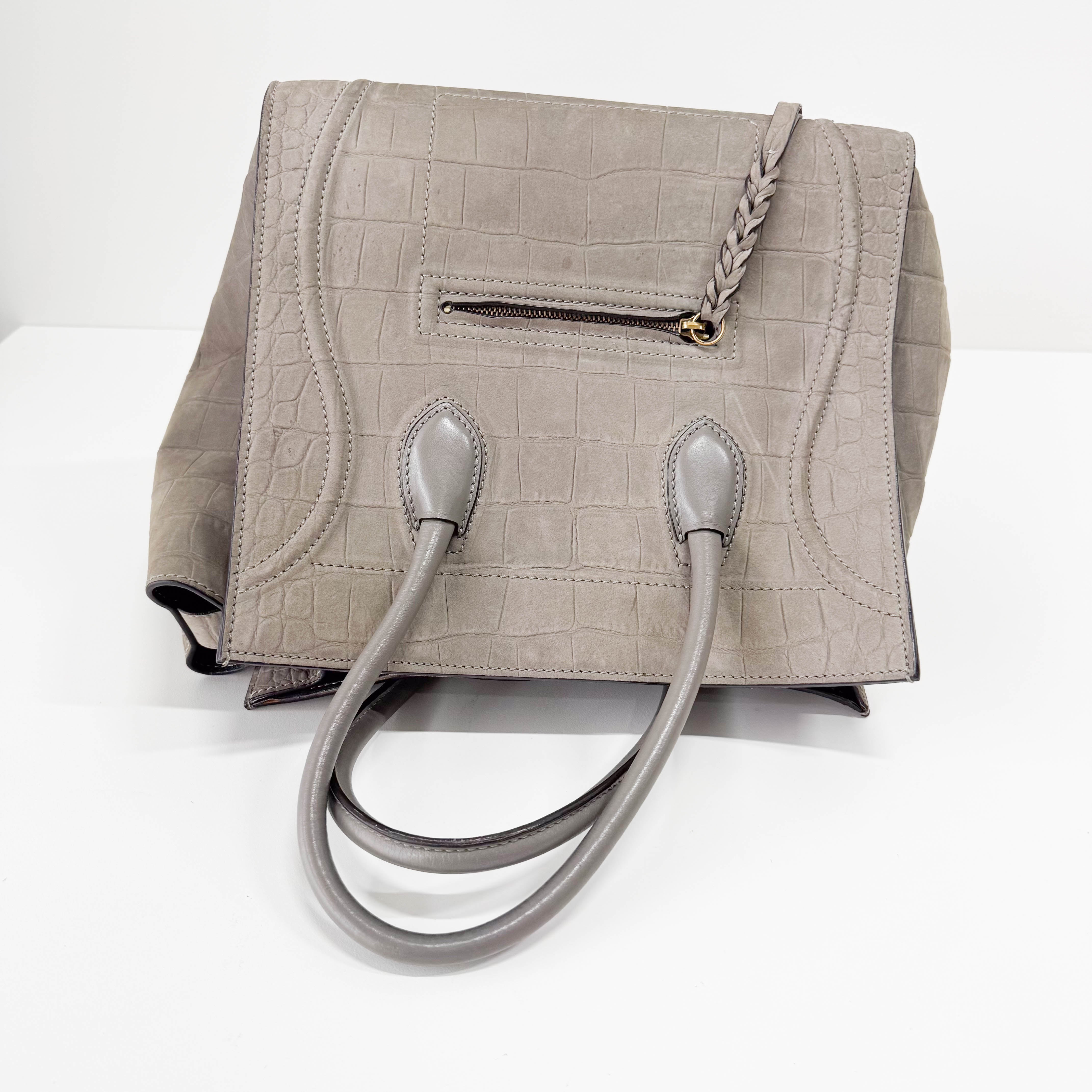 Luggage Grey Embossed Croc Leather Tote Bag