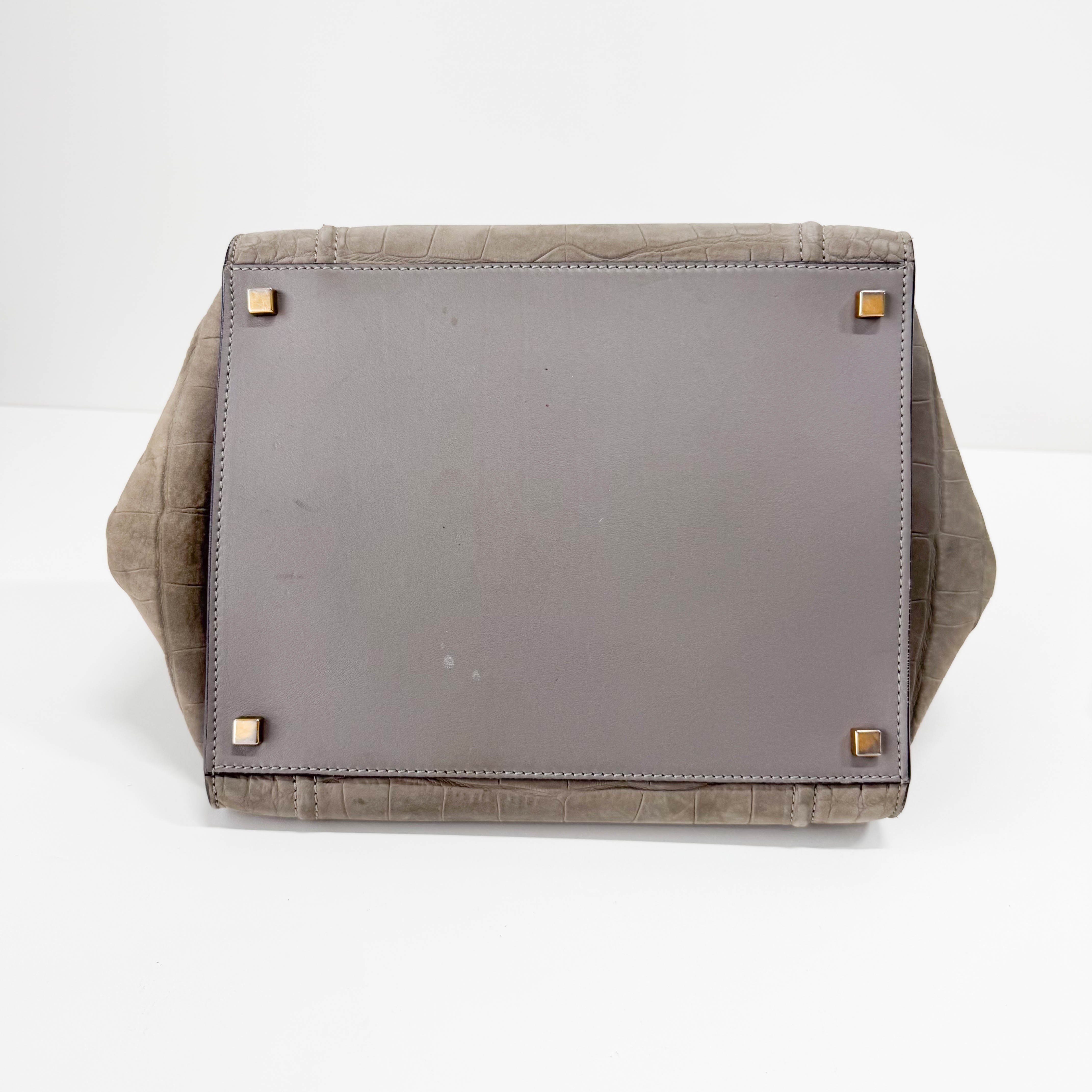 Luggage Grey Embossed Croc Leather Tote Bag