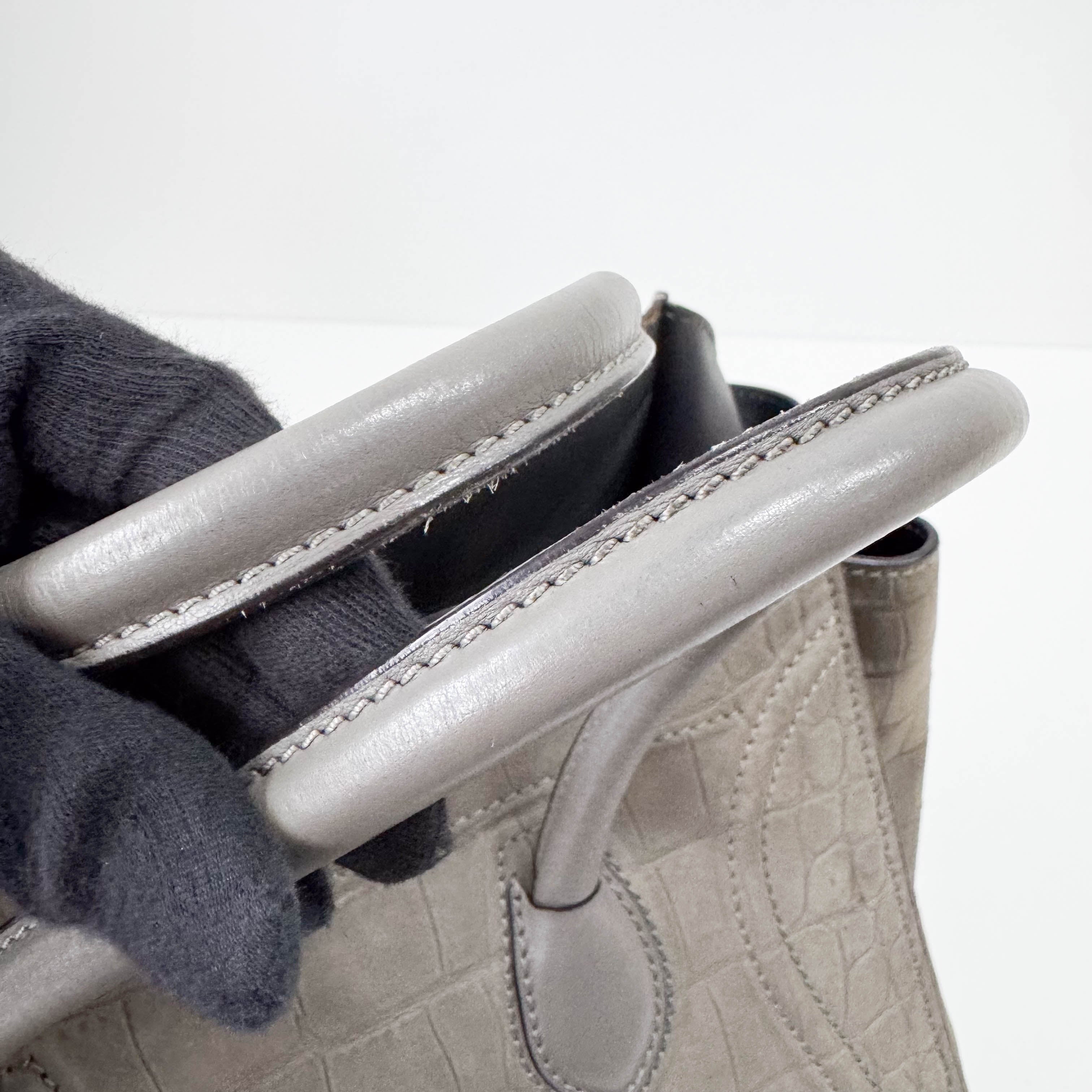 Luggage Grey Embossed Croc Leather Tote Bag