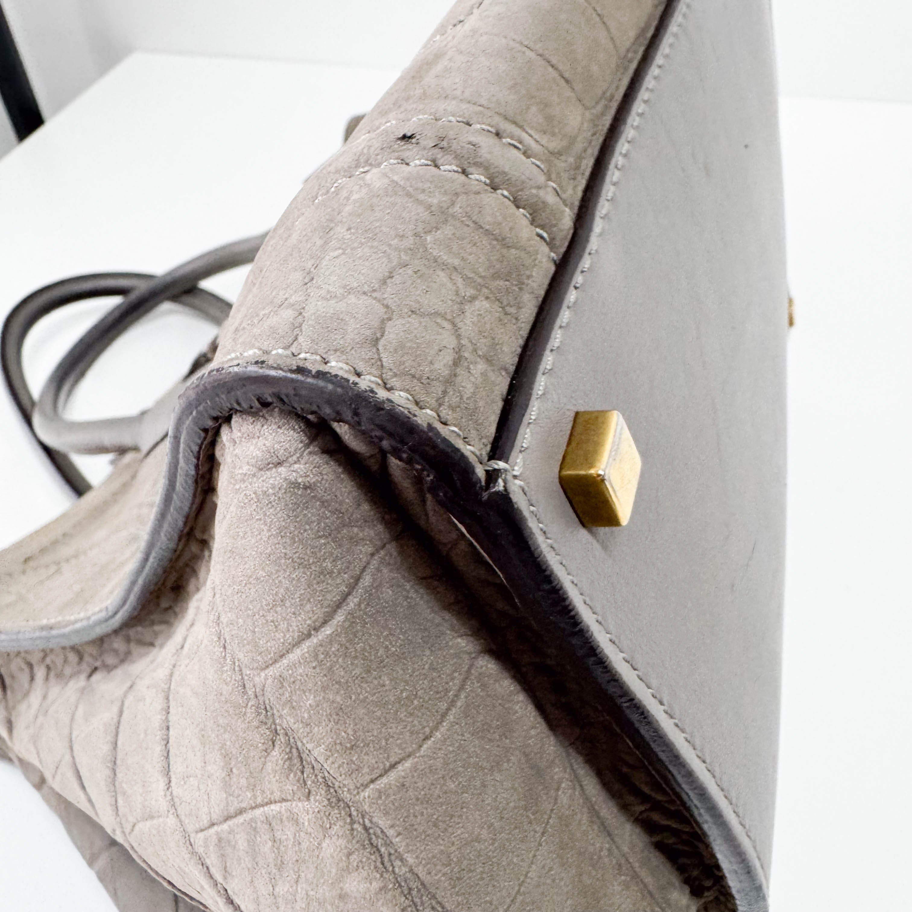 Luggage Grey Embossed Croc Leather Tote Bag