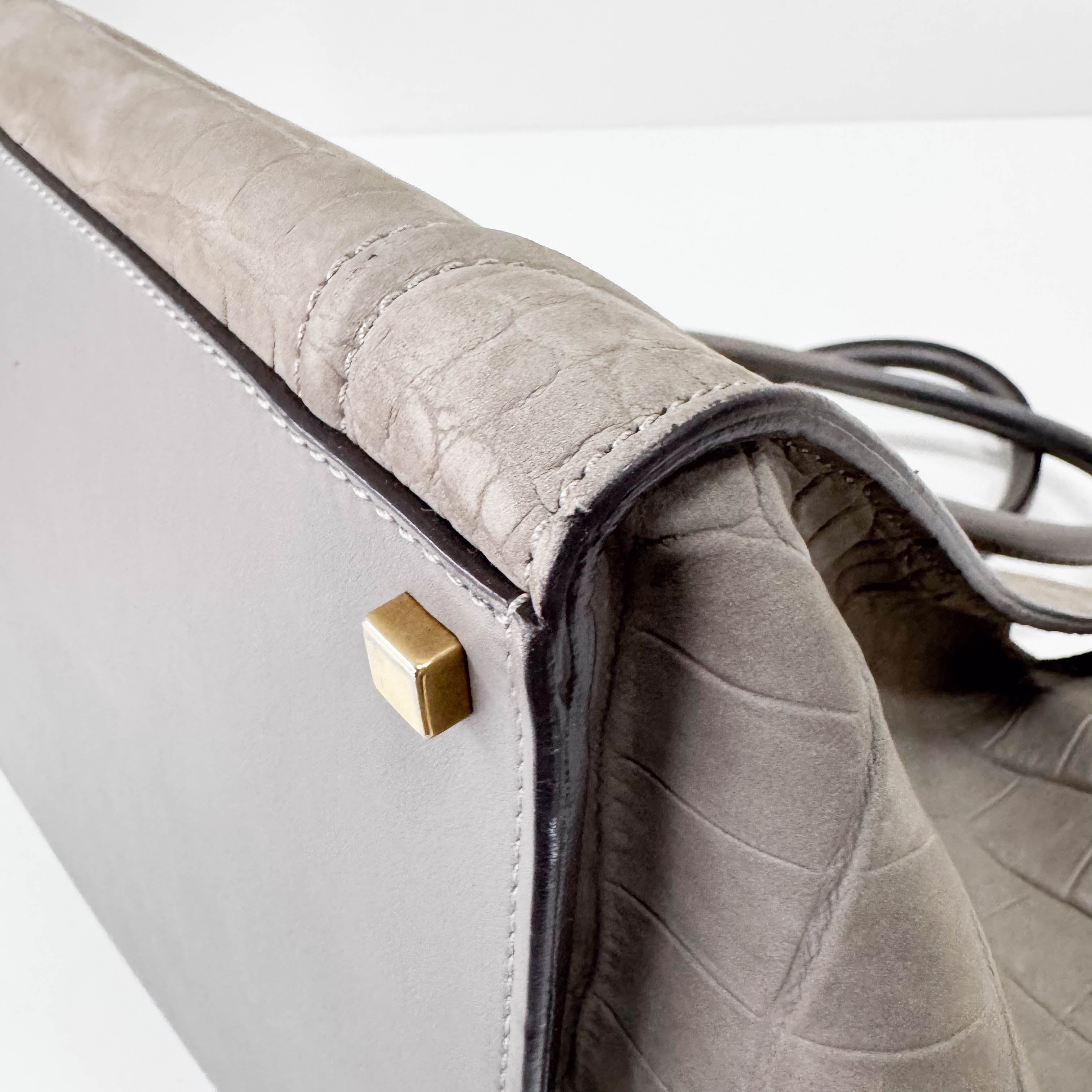 Luggage Grey Embossed Croc Leather Tote Bag