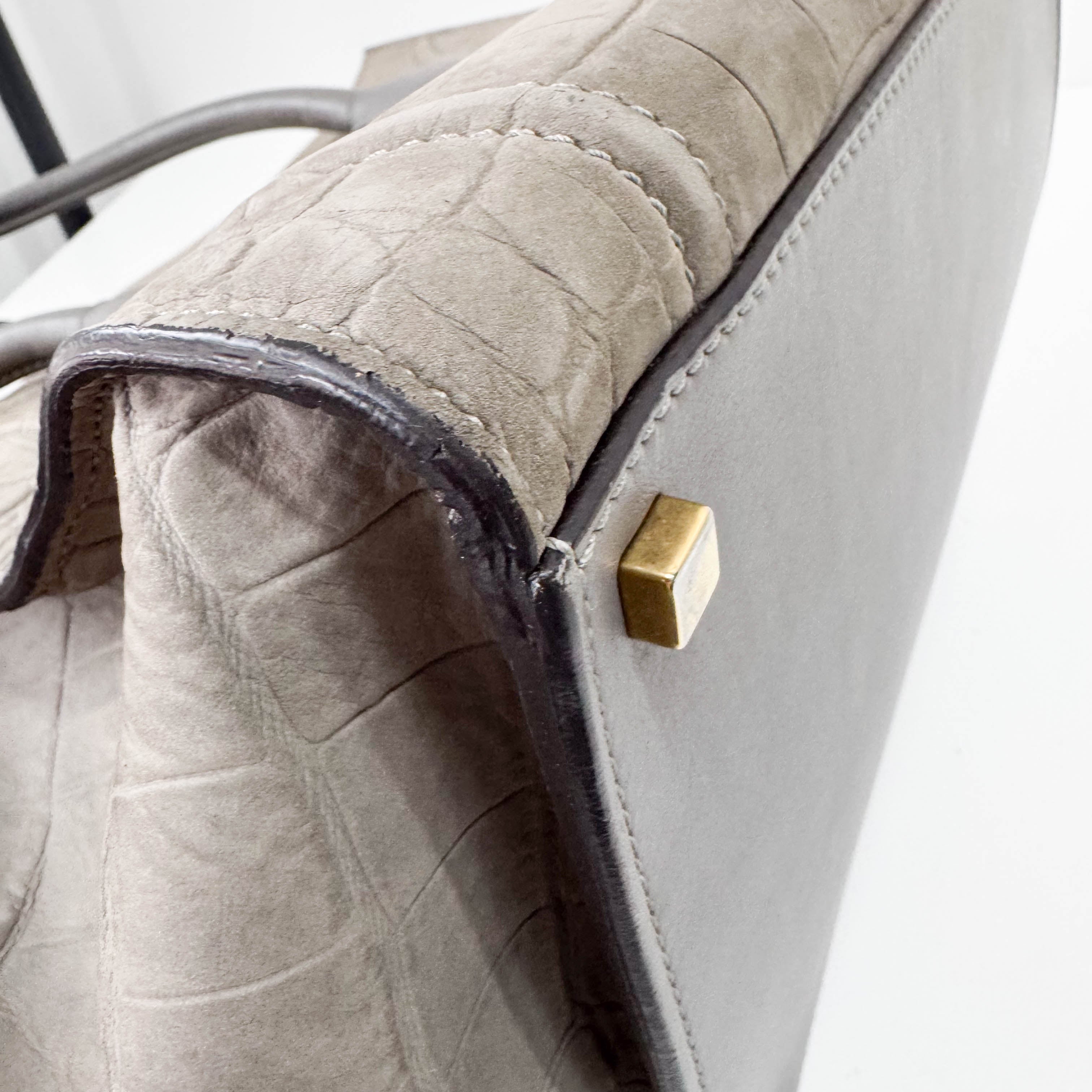 Luggage Grey Embossed Croc Leather Tote Bag