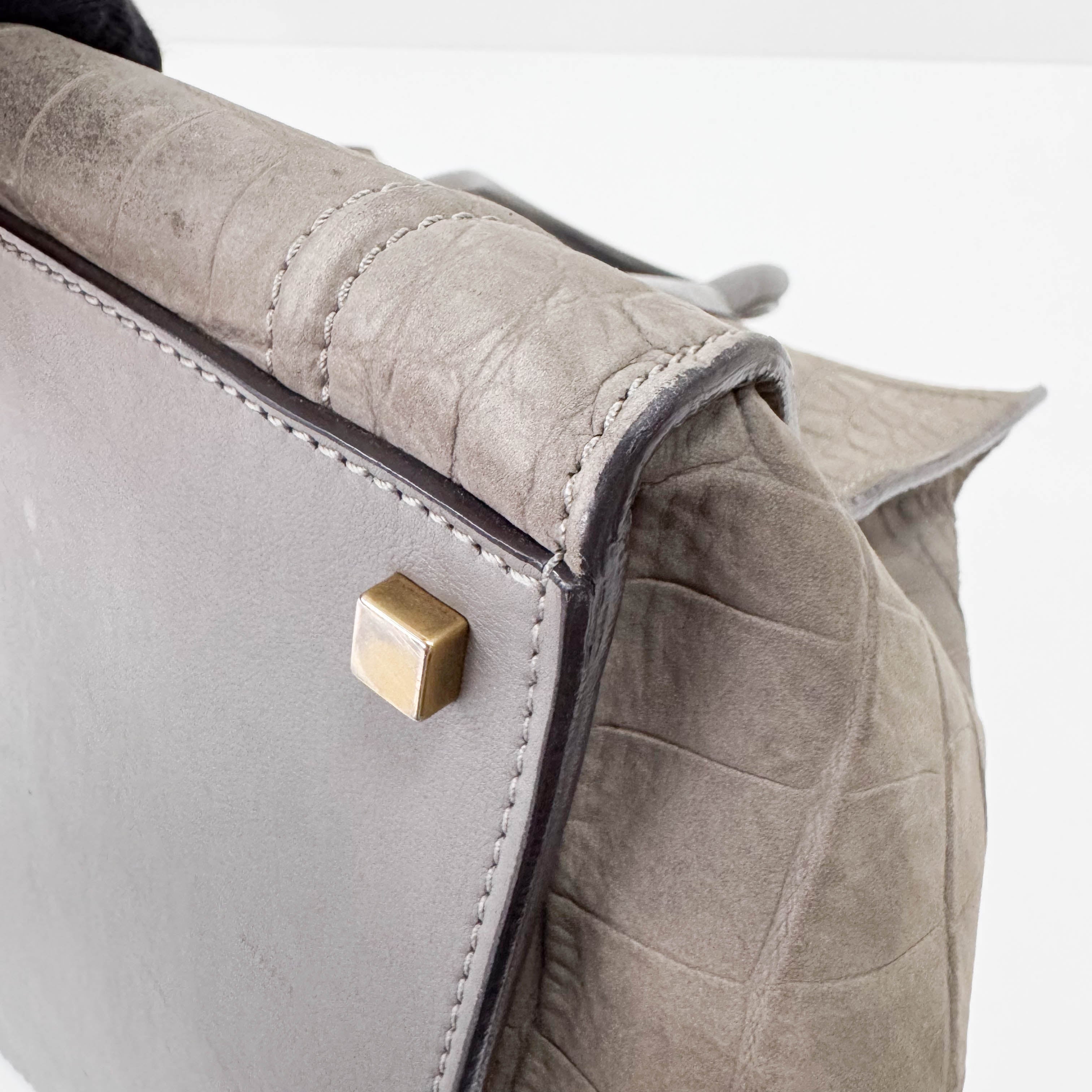 Luggage Grey Embossed Croc Leather Tote Bag